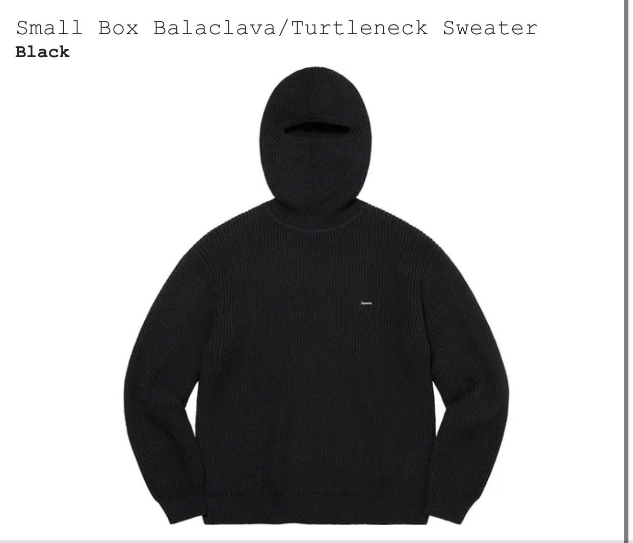 Supreme Small Box Balaclava/ Turtleneck Sweater “ black” | Grailed