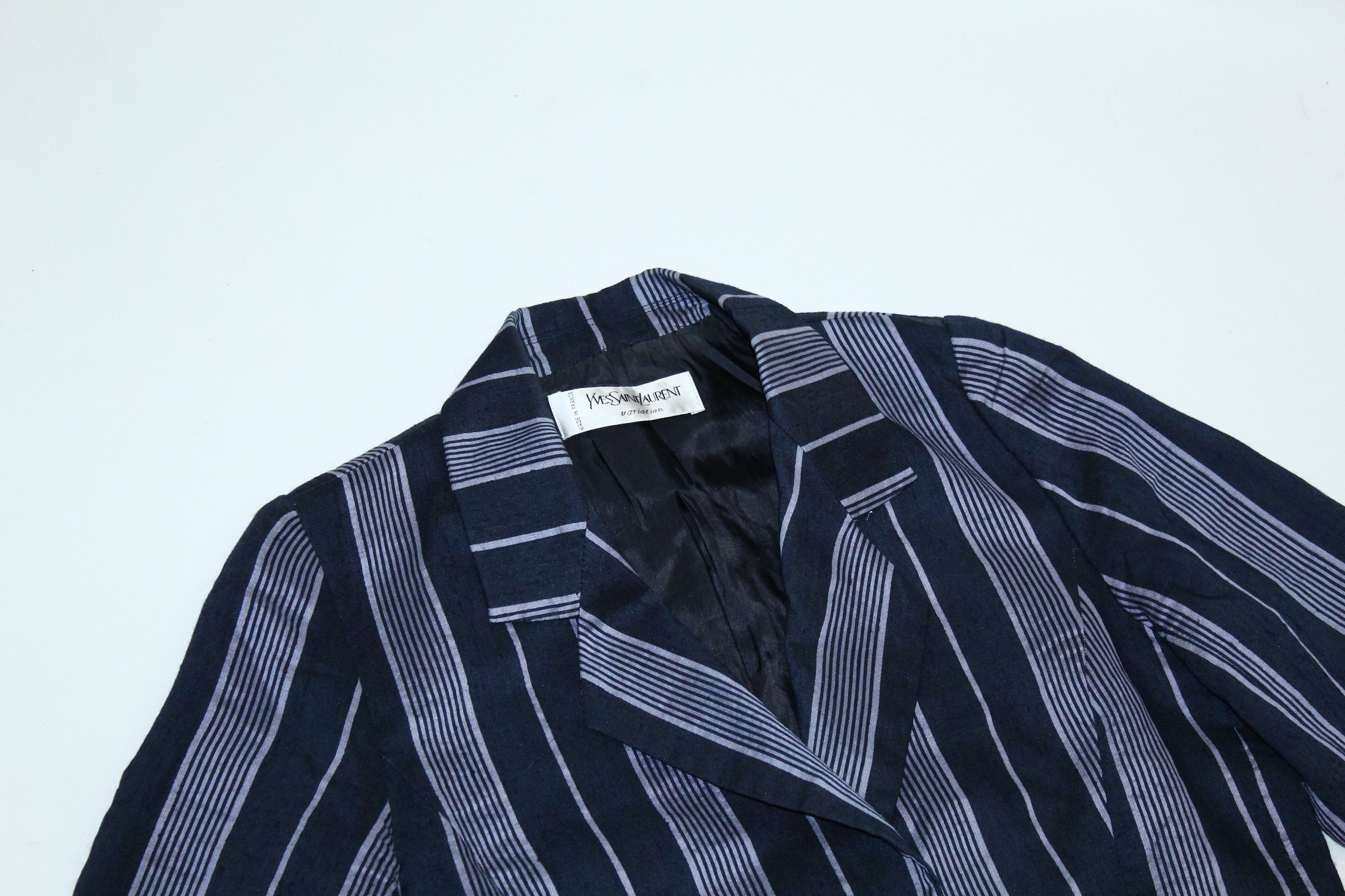 Vintage VTG Yves Saint Laurent Variation Striped Linen Blazer Jacket Size M / US 6-8 / IT 42-44 - 7 Thumbnail