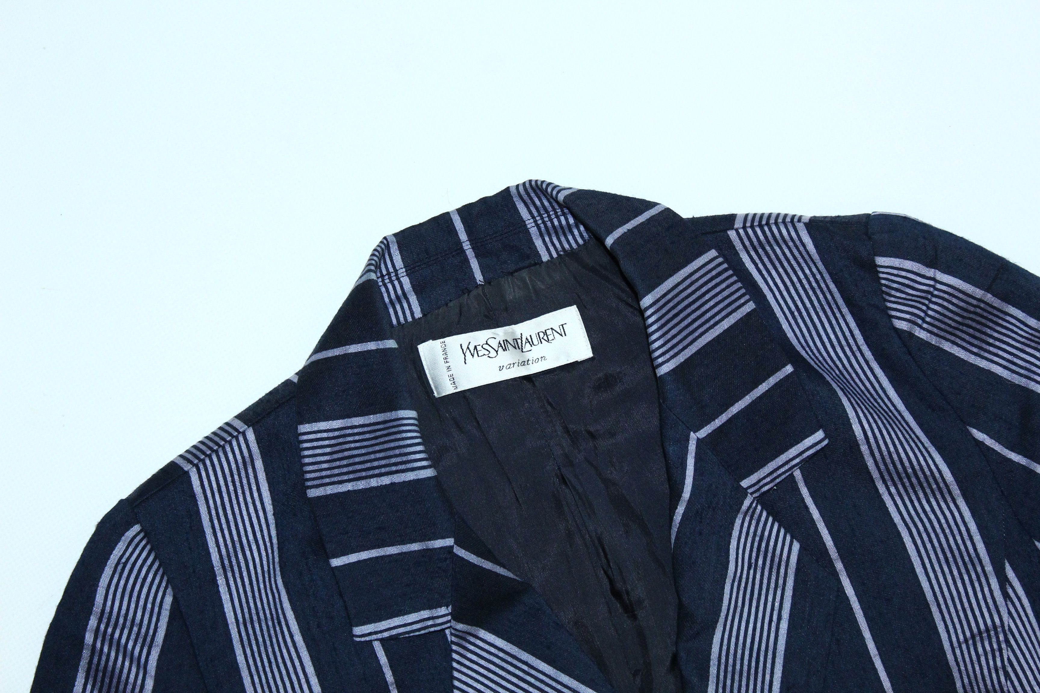 Vintage VTG Yves Saint Laurent Variation Striped Linen Blazer Jacket Size M / US 6-8 / IT 42-44 - 8 Thumbnail
