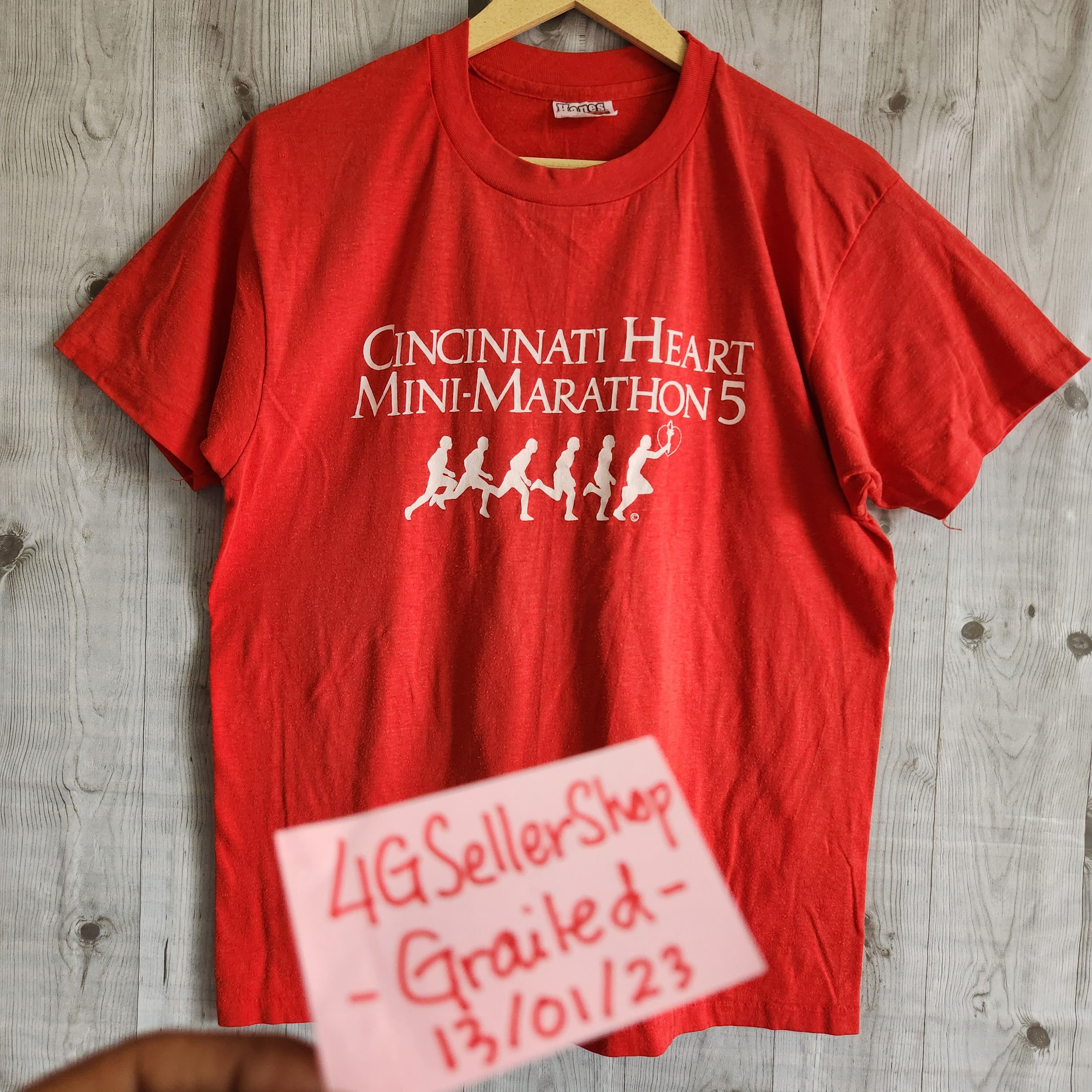 Hanes × Vintage Vintage 80s Cincinnati Heart Mini-Marathon TShirt Size US M / EU 48-50 / 2 - 17 Thumbnail