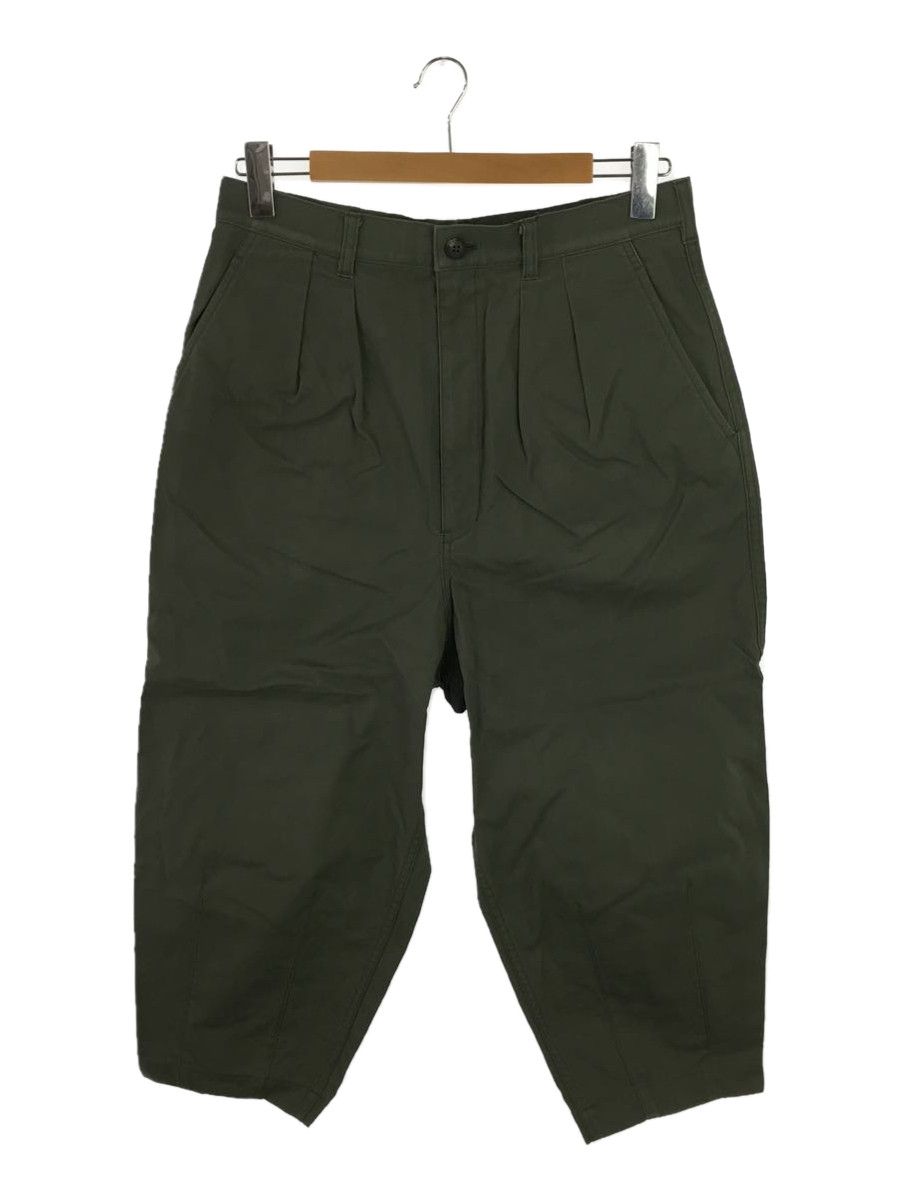 Cropped Pants Khaki Plain Saruel Zip Fly Cotton