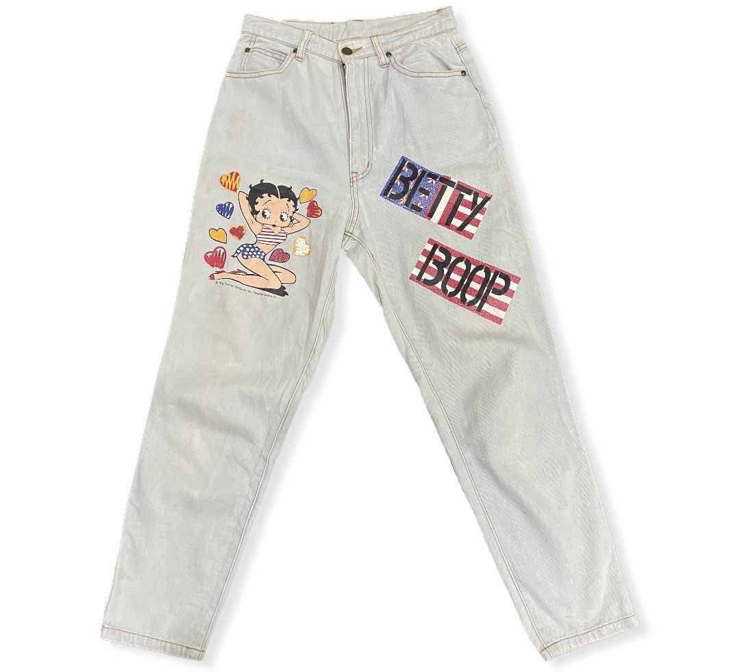 image of Anima x Cartoon Network 70's Betty Boop Character Art Scovil Button Jeans in Light Blue, Women's (S