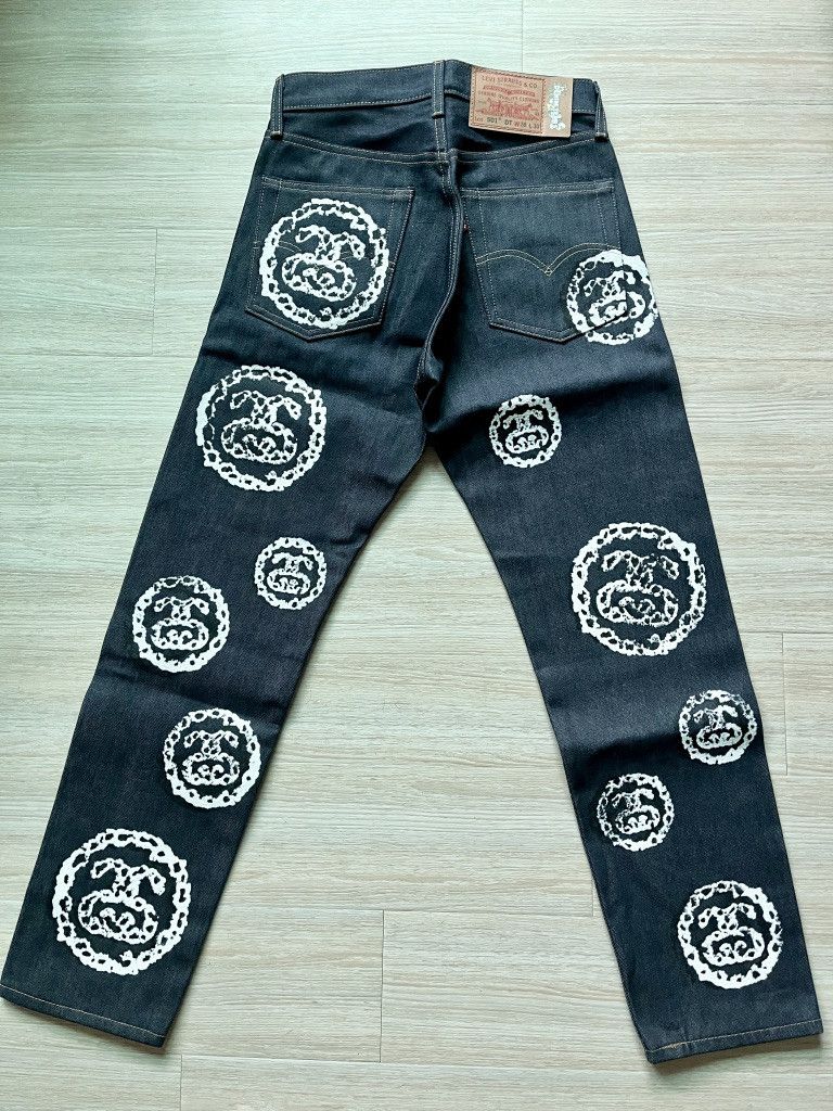 DENIM TEARS × Levi's × Stussy Stussy x Denim Tears Levi’s 501 Raw Blue Denim Size US 28 / EU 44 - 2 Thumbnail