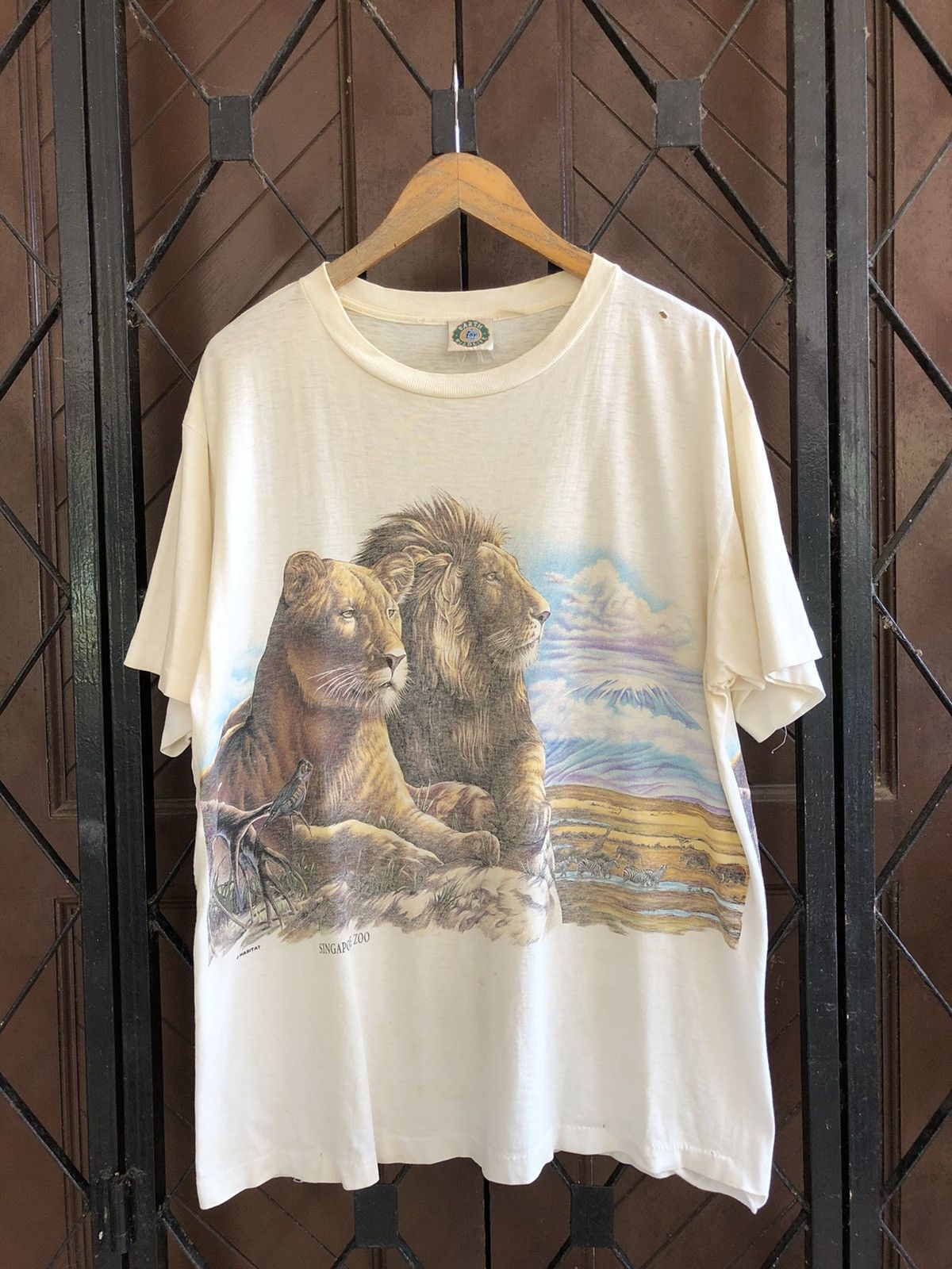 Vintage Distressed 90s Habitat Lions All Over Nature Print