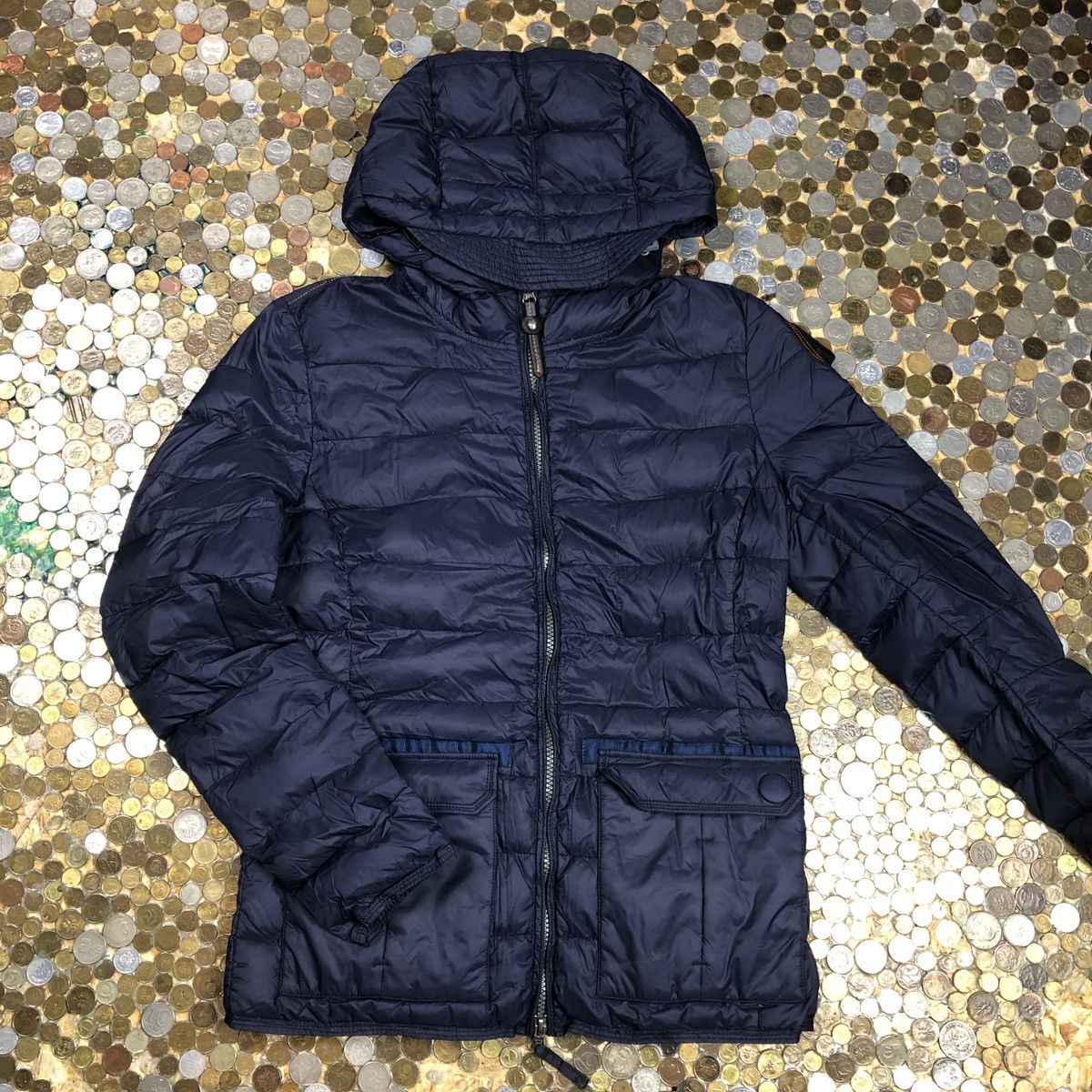 image of Parajumpers x Vintage Para Jumper Vintage Winter Jacket With Hoodie in Navy, Women's (Size Medium)