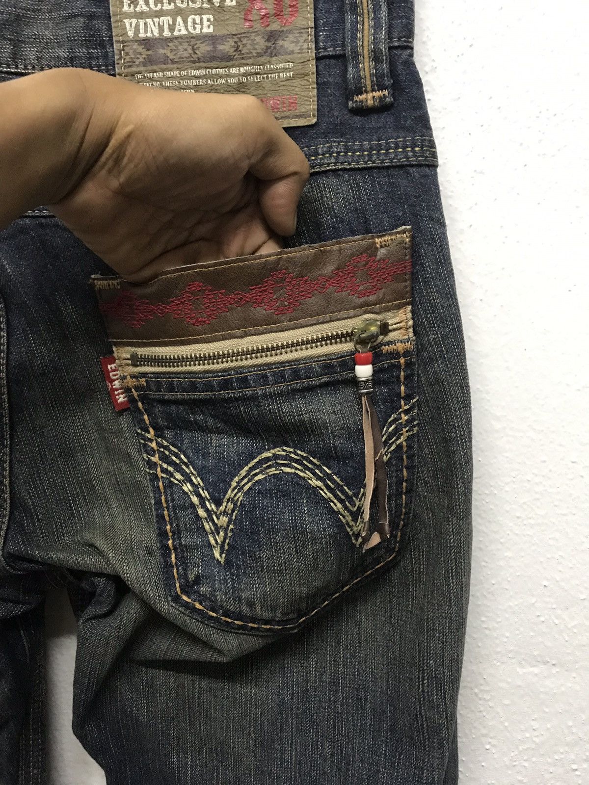 Edwin × Japanese Brand Edwin distressed jeans back pocket zipper Size US 33 - 14 Thumbnail