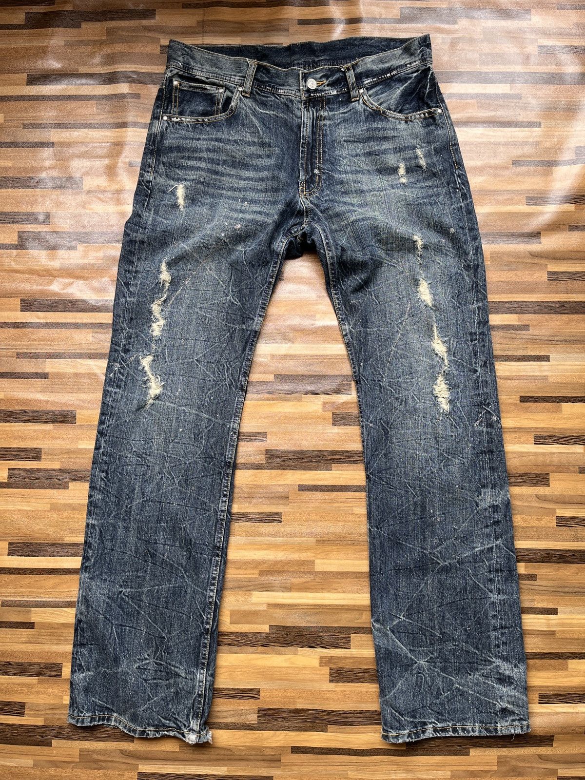 Japanese Brand Ripped Japan Distressed Denim Jeans Flare Cut Size US 33 - 18 Thumbnail