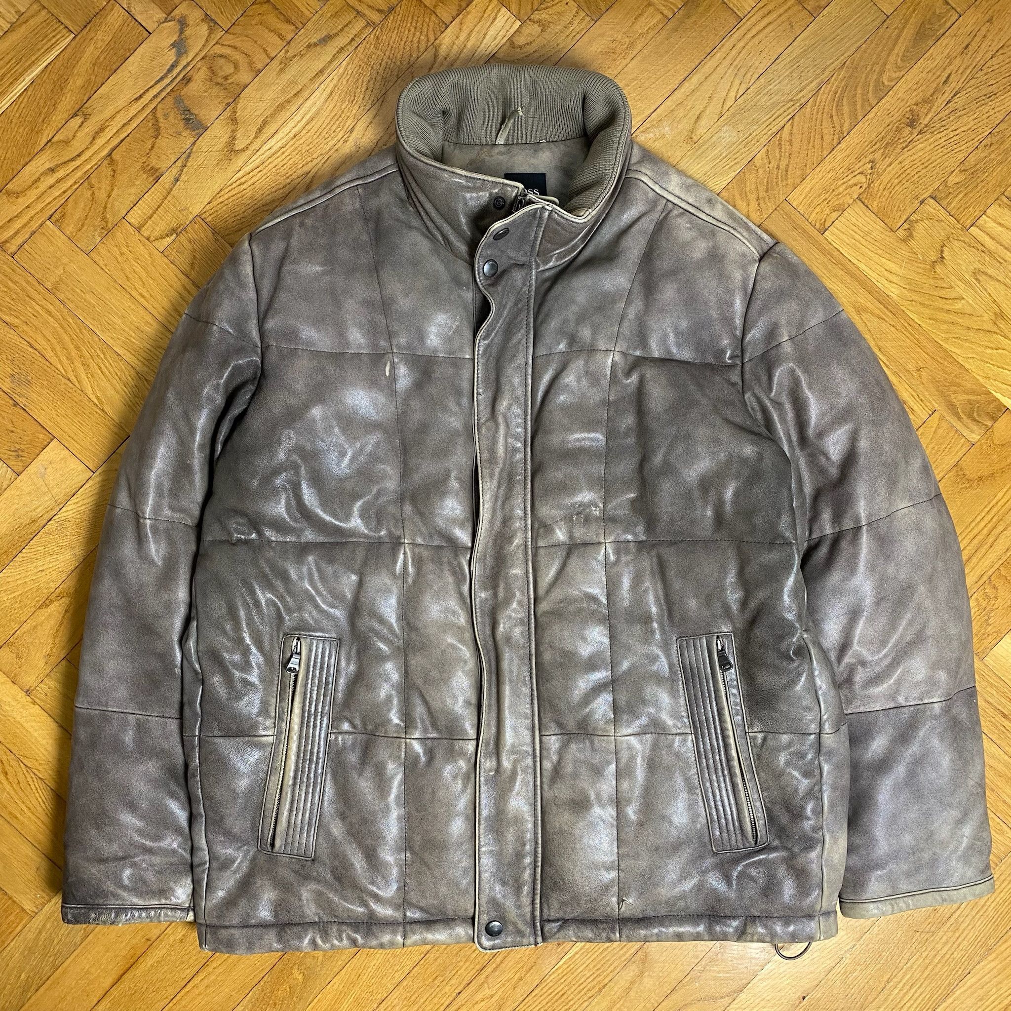 Hugo Boss Puffer Leather Jacket Winter Luxury Archive Rare