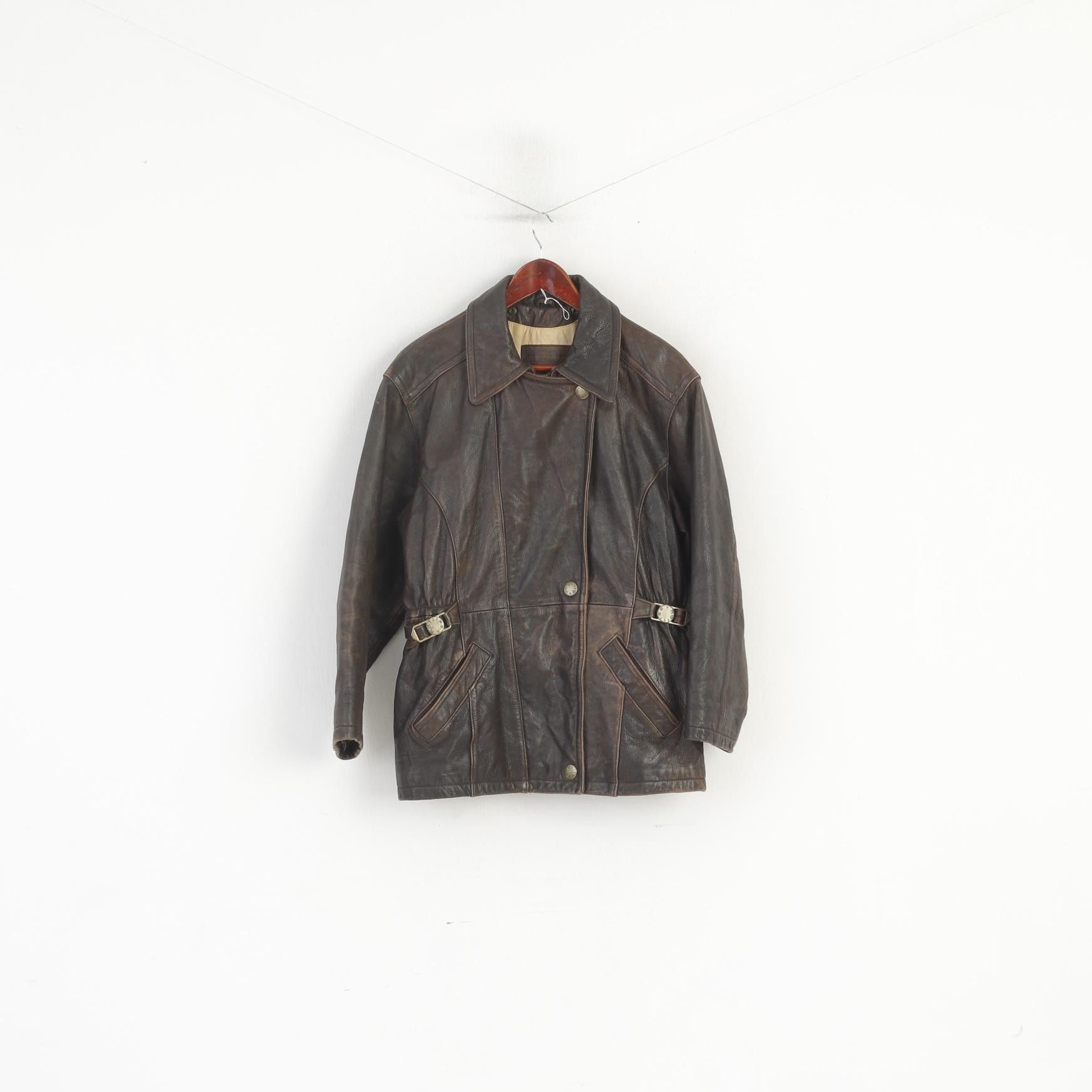 Vintage Hollies Women M Jacket Brown Leather Lined Heavy 2751 Size M / US 6-8 / IT 42-44 - 2 Thumbnail