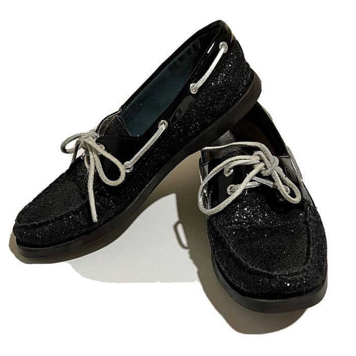 Sperry Classic Black Glitter Sparkle Boat Shoes 9.5M Silver Laces Grailed