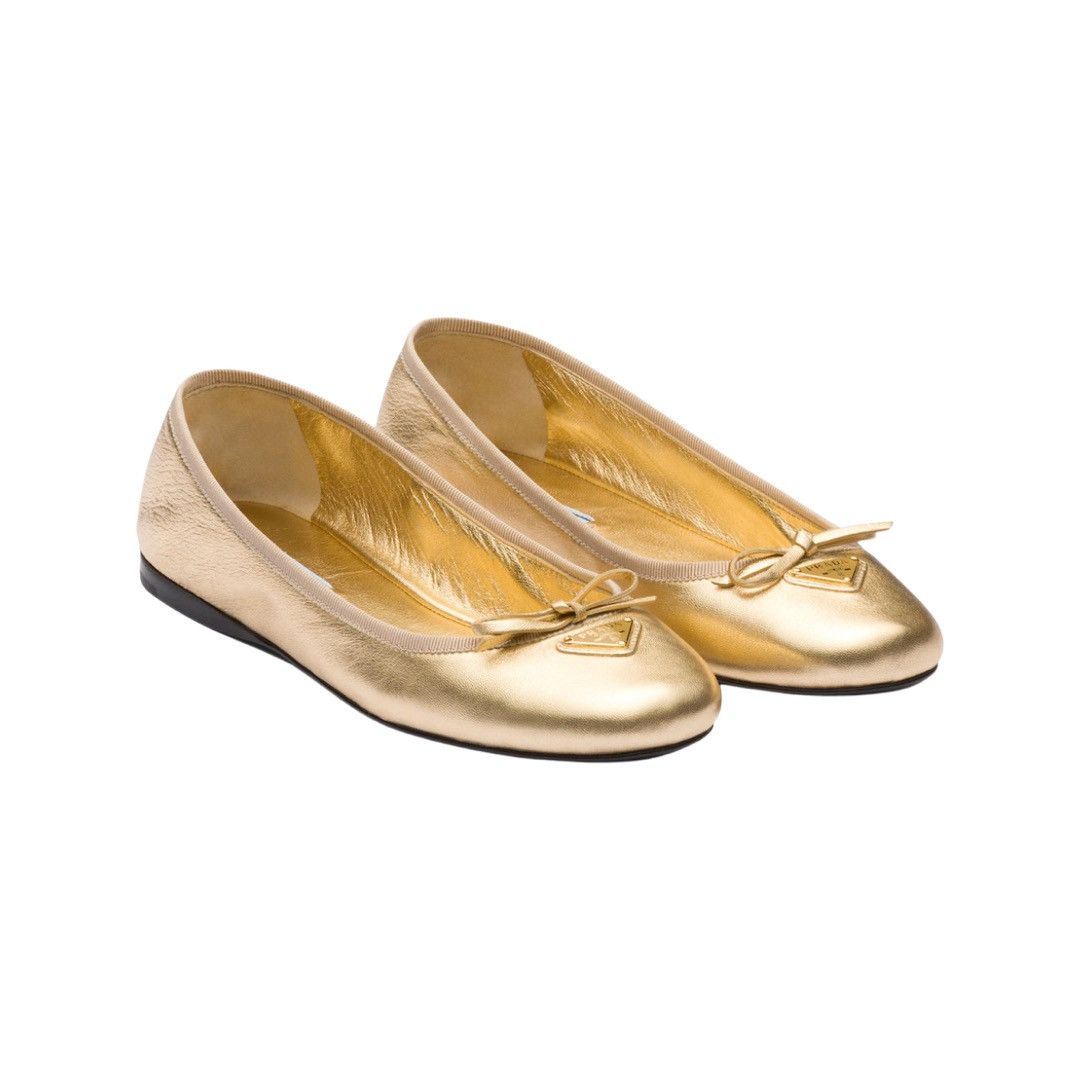 Prada Logo Nappa Gold leather ballerinas