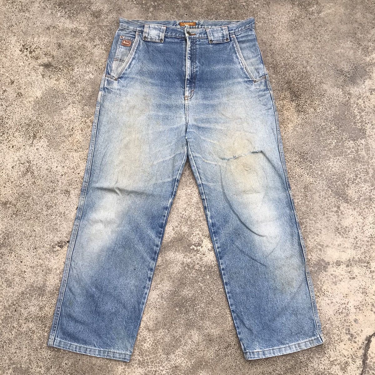 Lancel Distressed! Vintage Lancel Denim Blue Wash Baggy Faded Jeans Size US 36 / EU 52 - 1 Thumbnail