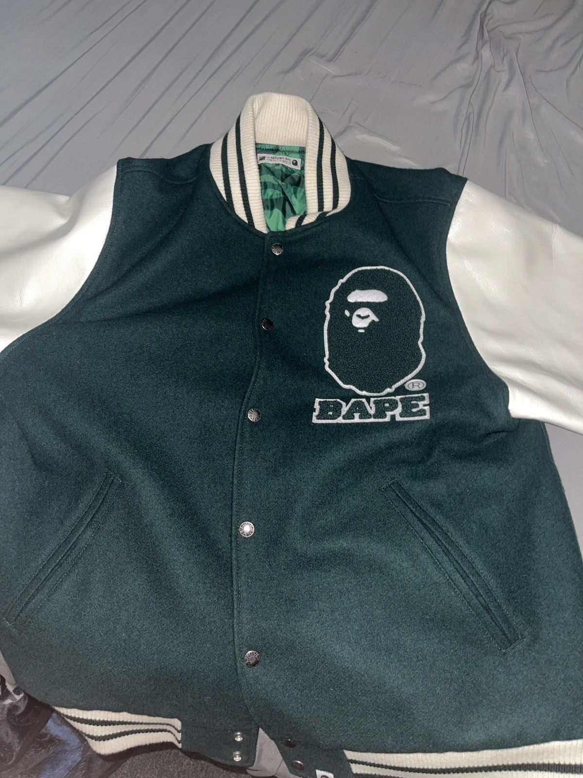 image of Bape x Undefeated Varsity Jacket in Green, Men's (Size 2XL)