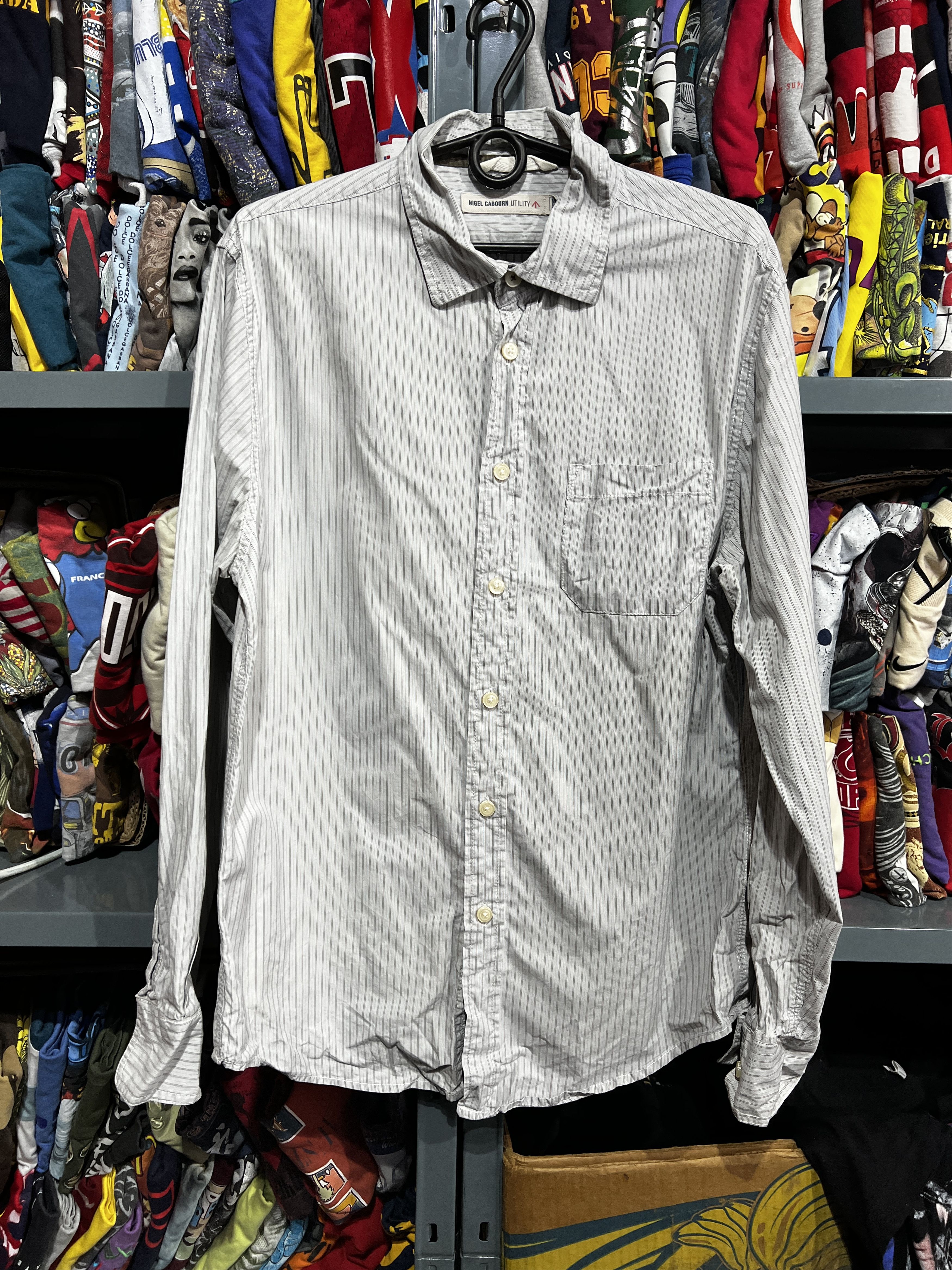NIGEL CABOURN Striped Long Sleeve Button Up Shirt Size M