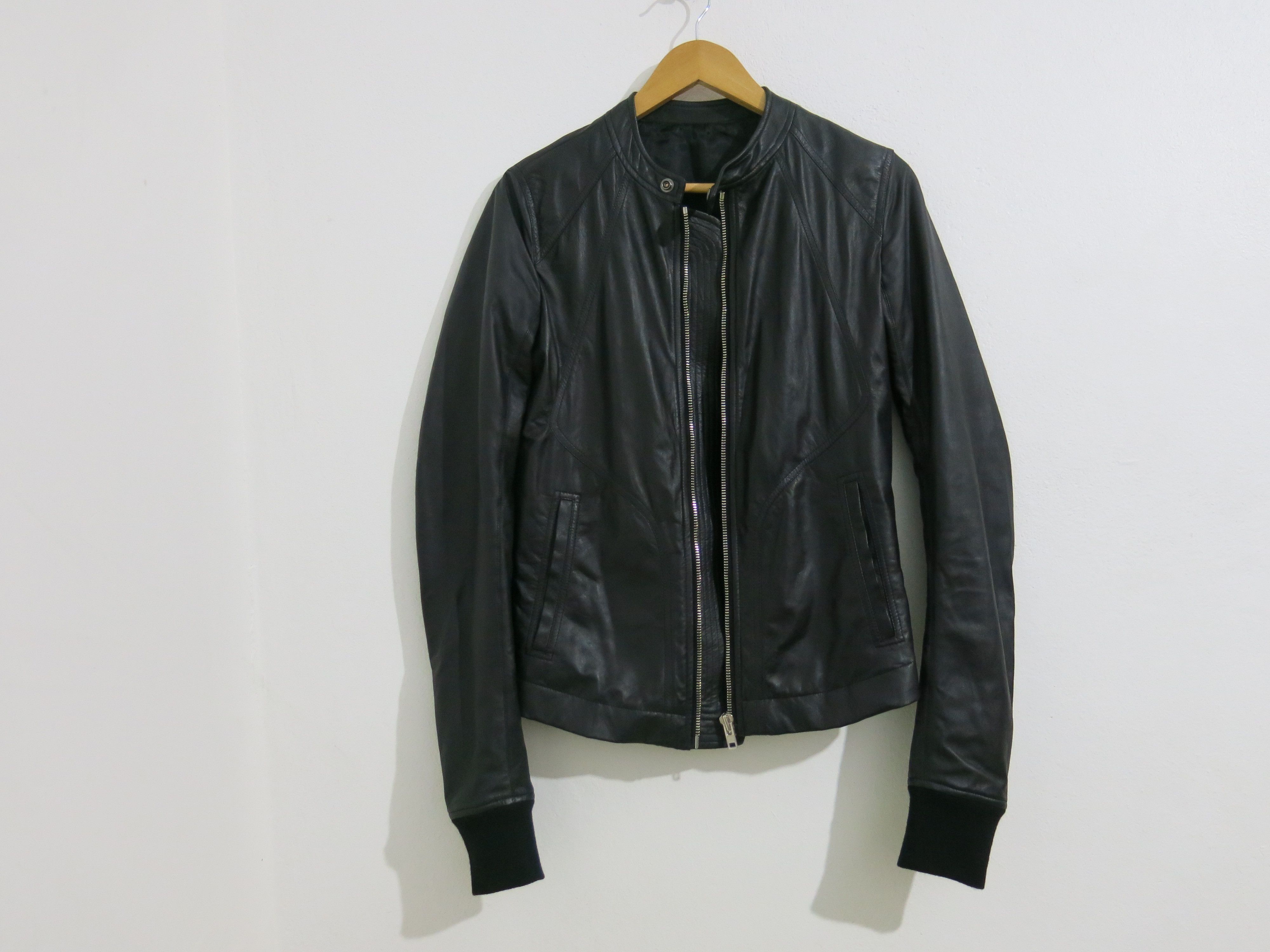 intarsia leather jacket