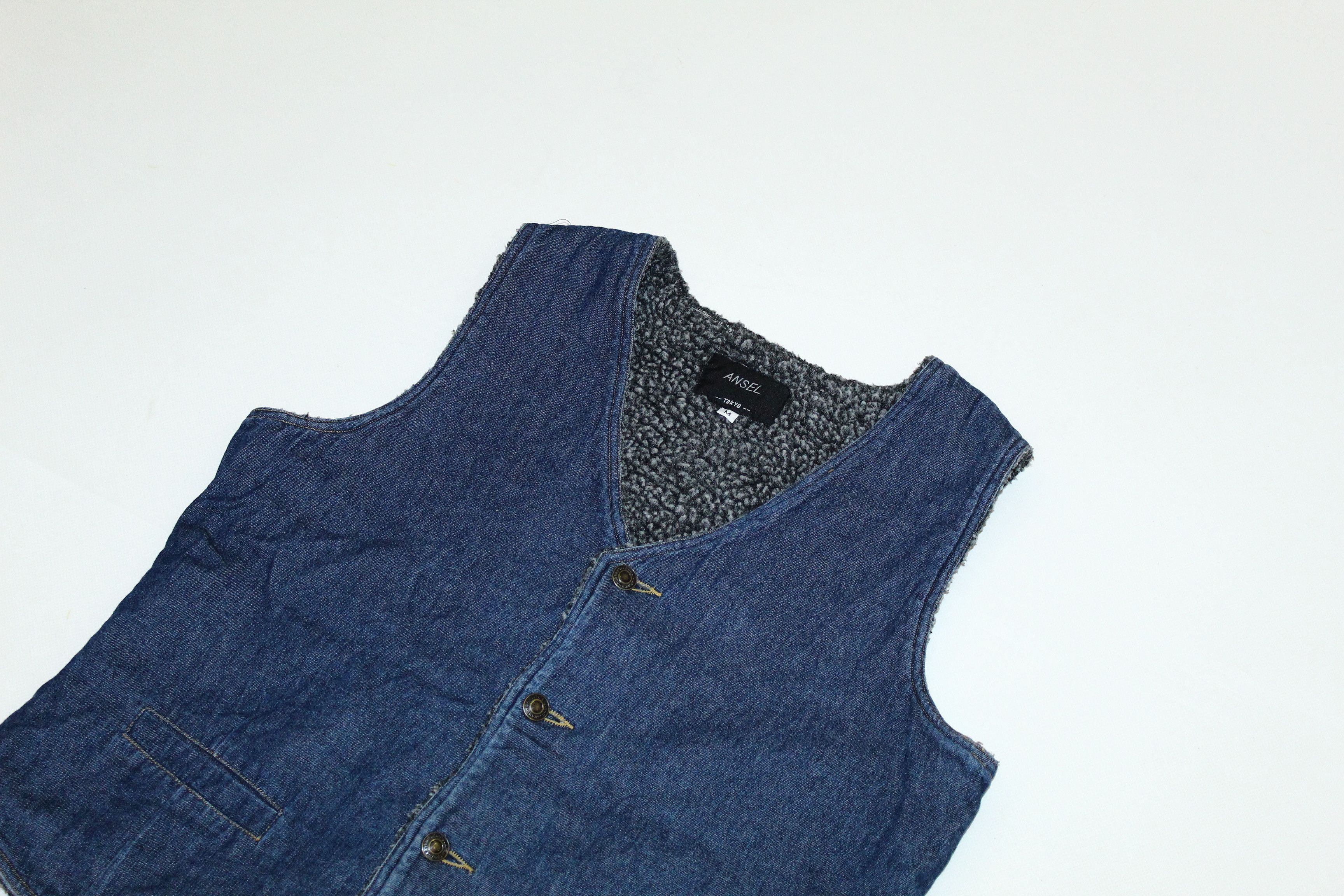 Japanese Brand 🔥 VTG 🔥 Ansel Tokyo Sheepskin Indigo Denim Vest Size US M / EU 48-50 / 2 - 3 Thumbnail
