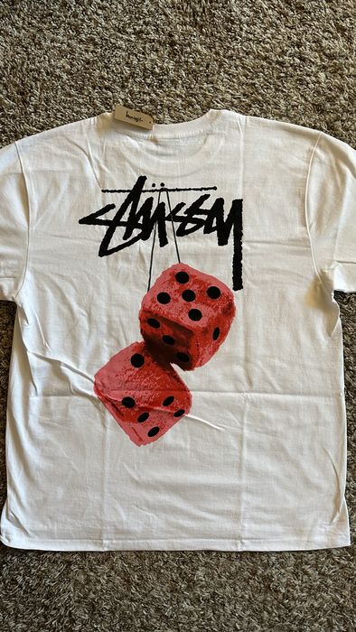 Stussy **NEW RARE** STUSSY FUZZY DICE WHITE LOGO TEE T-SHIRT L