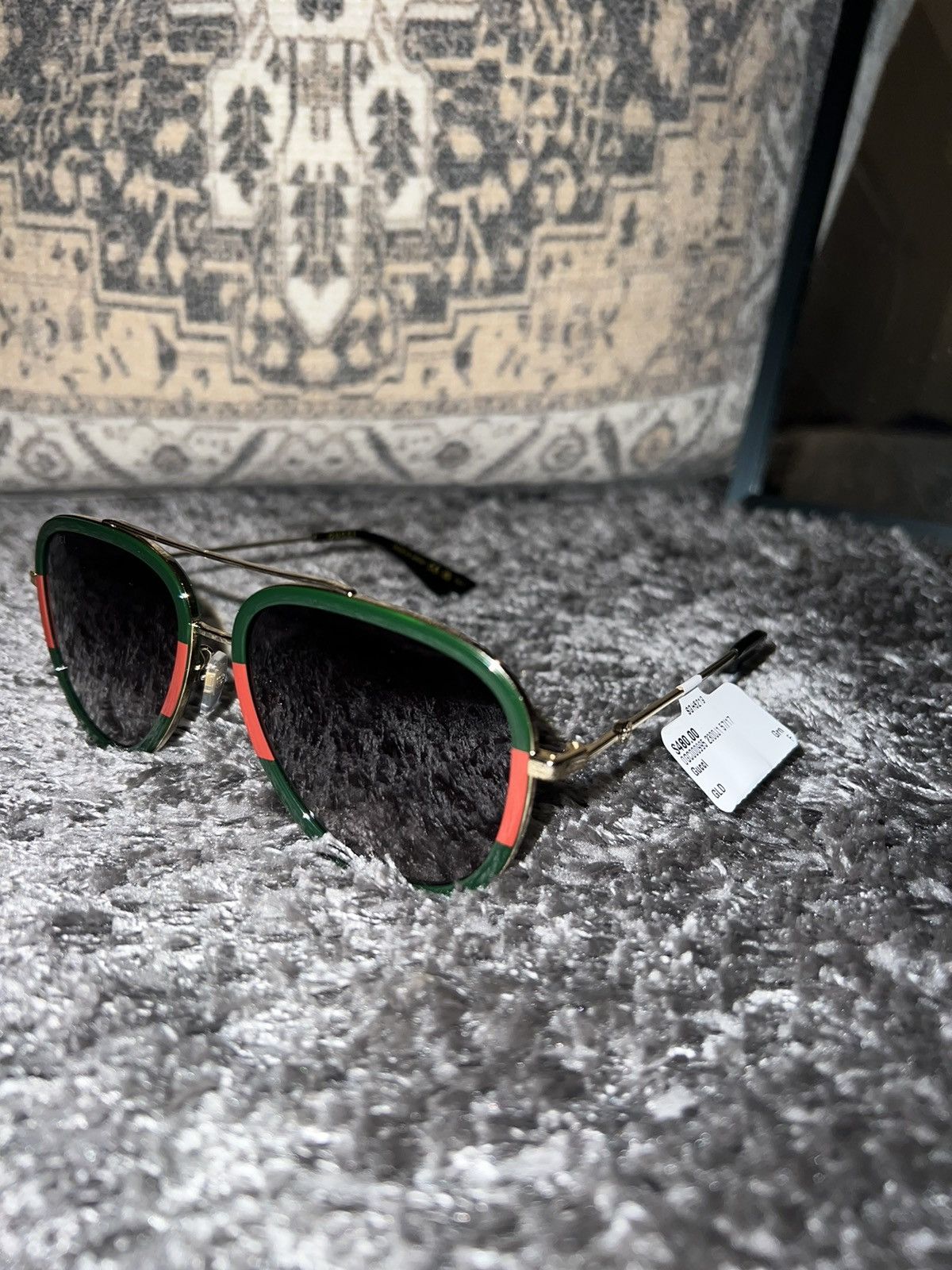 Gucci Green and Red Aviator Sunglasses Gucci - Aviator Sunglasses - Acetate Black Glossy Green Red  main image 4