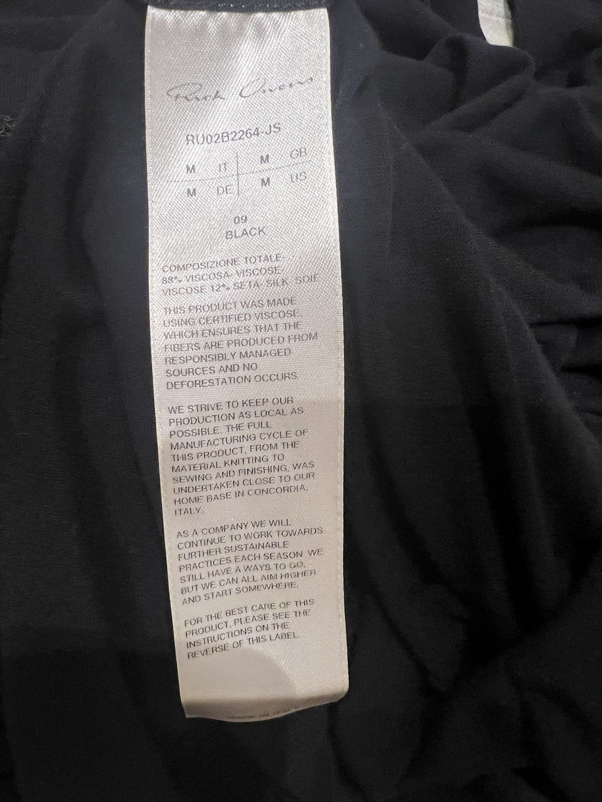 Rick Owens Rick owens black tee in viscose silk Medium Size US M / EU 48-50 / 2 - 6 Thumbnail