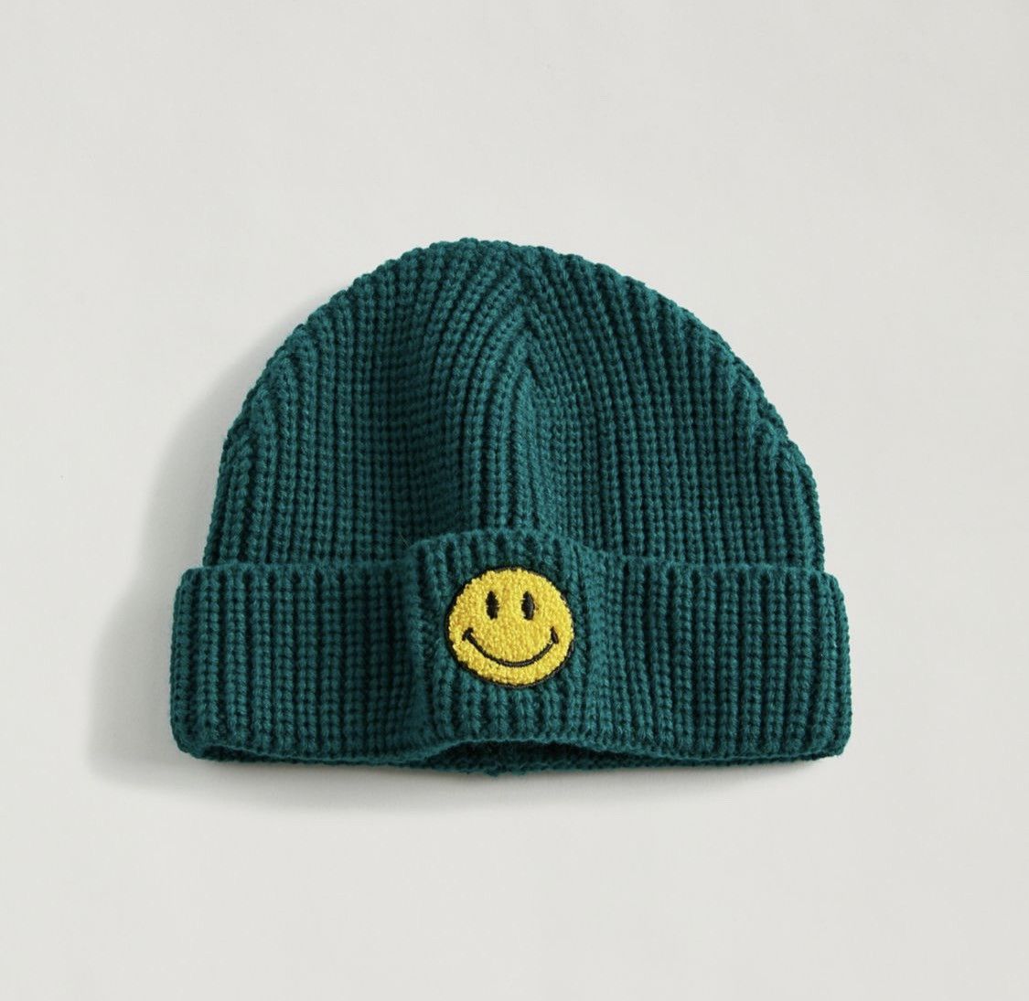 Chinatown Market Cream Knit Woven Smiley Face popular Patch Ribbed Logo Beanie Hat Cap