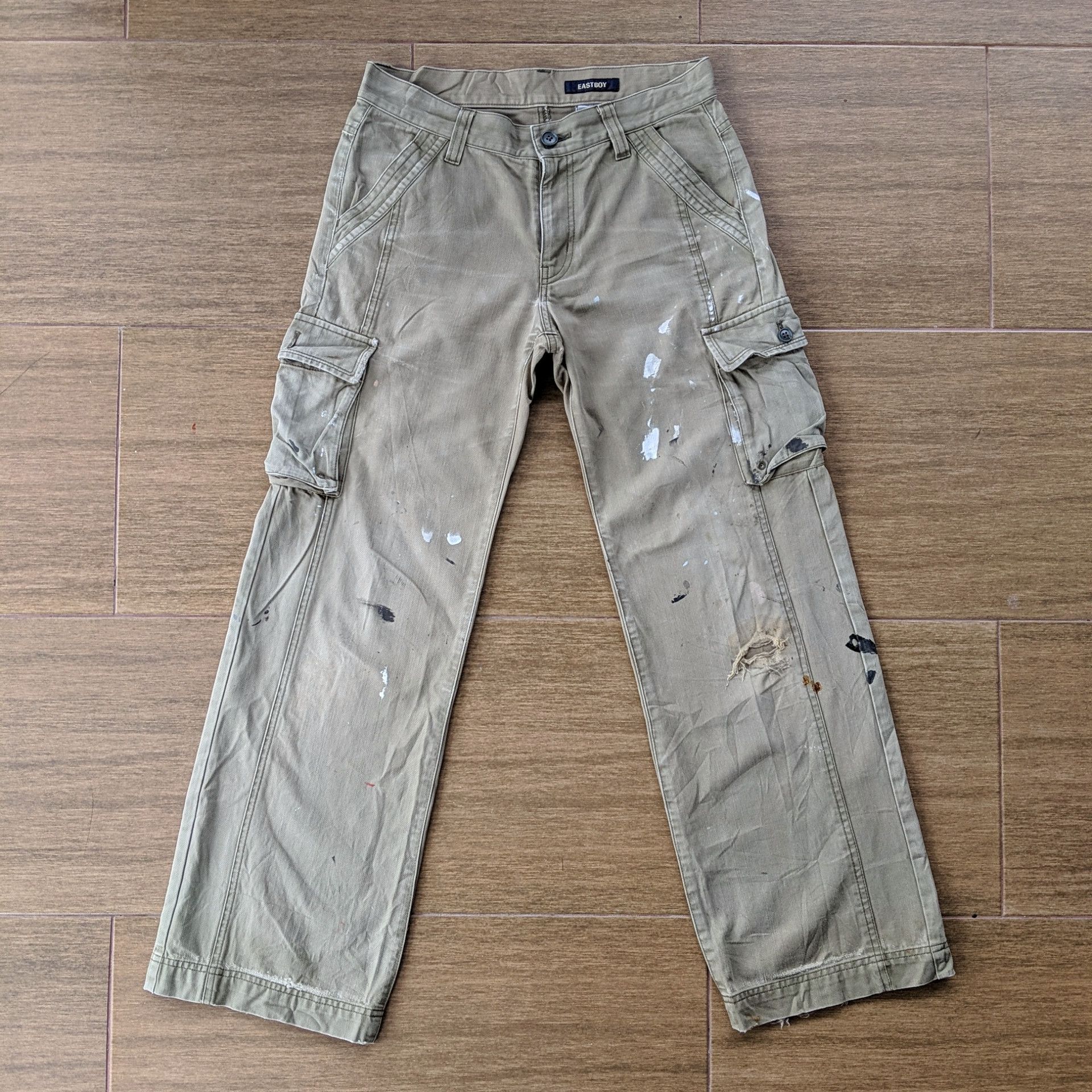 Vintage East Boy Paint Splash Distressed Cargo Pants W29