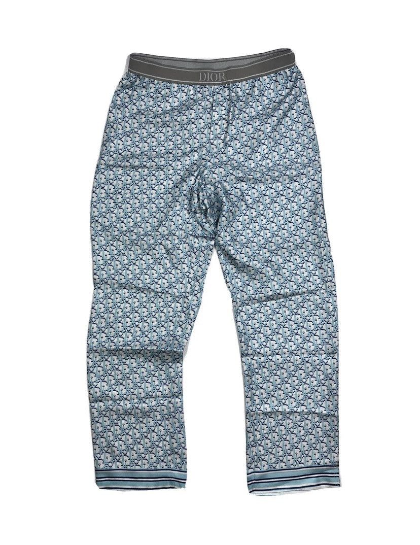 Dior DIOR OBLIQUE MONOGRAM BLUE SILK PYJAMAS PANTS SIZE: 50 Size US 34 / EU 50 - 1 Thumbnail