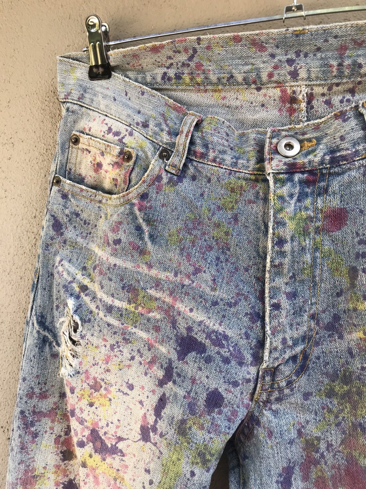 Japanese Brand Painter splatter denim patchwork distressed paisley jeans Size US 31 - 8 Thumbnail