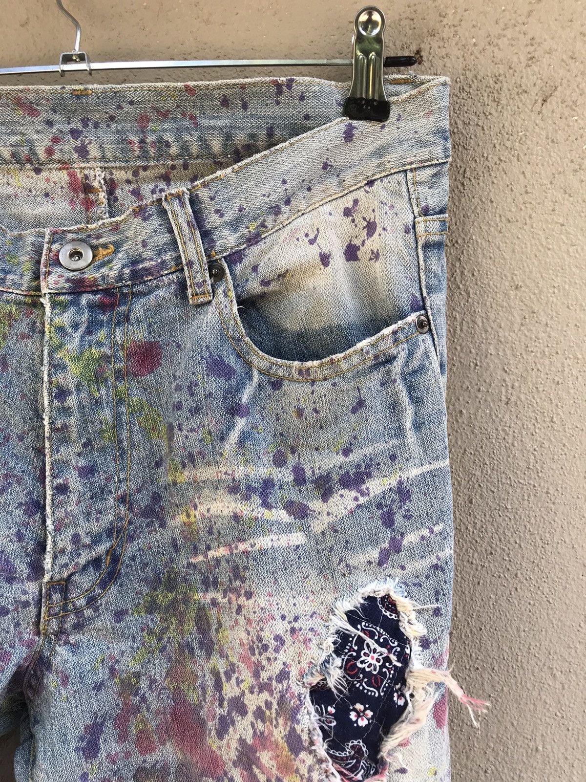 Japanese Brand Painter splatter denim patchwork distressed paisley jeans Size US 31 - 7 Thumbnail