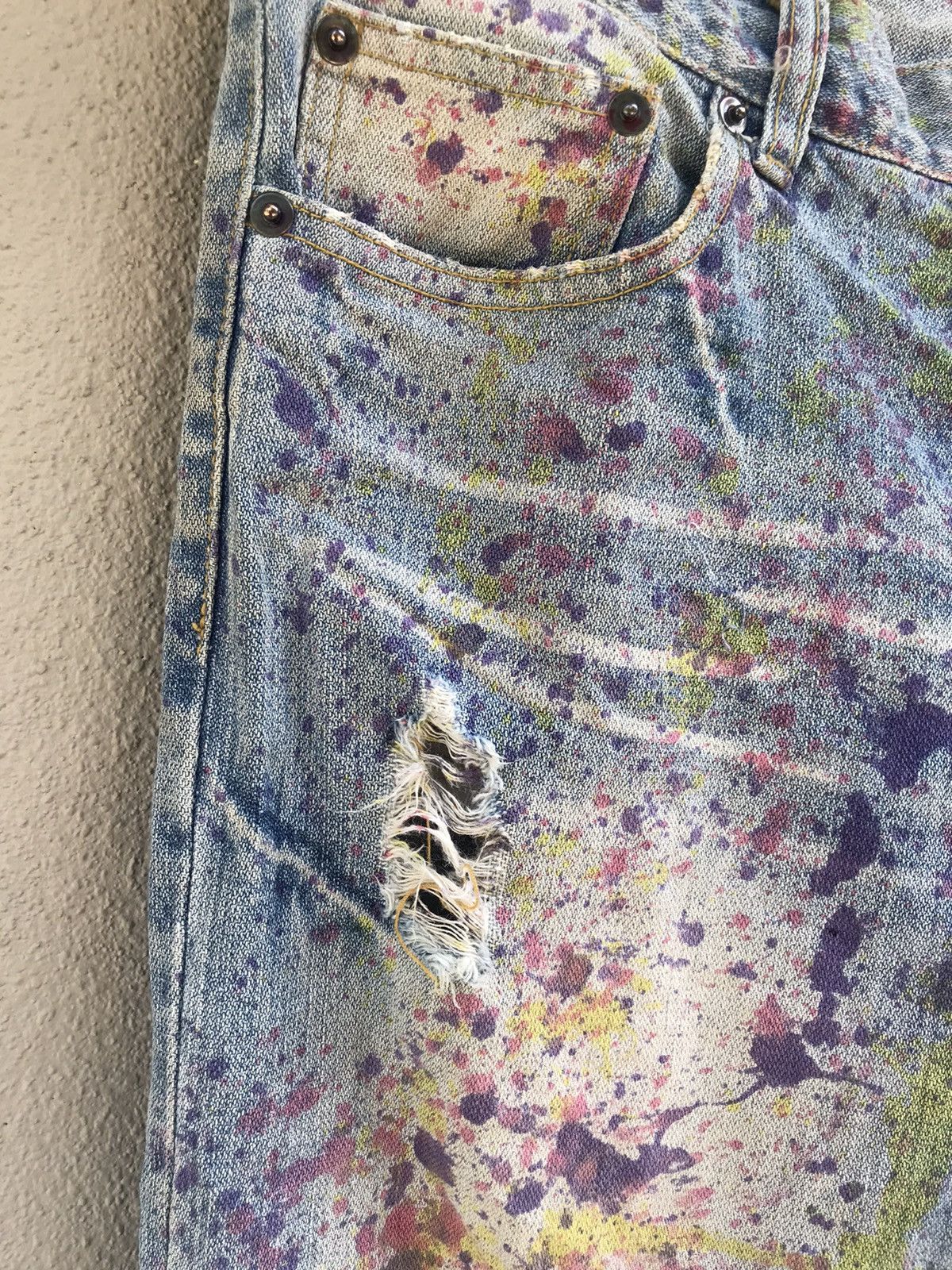 Japanese Brand Painter splatter denim patchwork distressed paisley jeans Size US 31 - 9 Thumbnail
