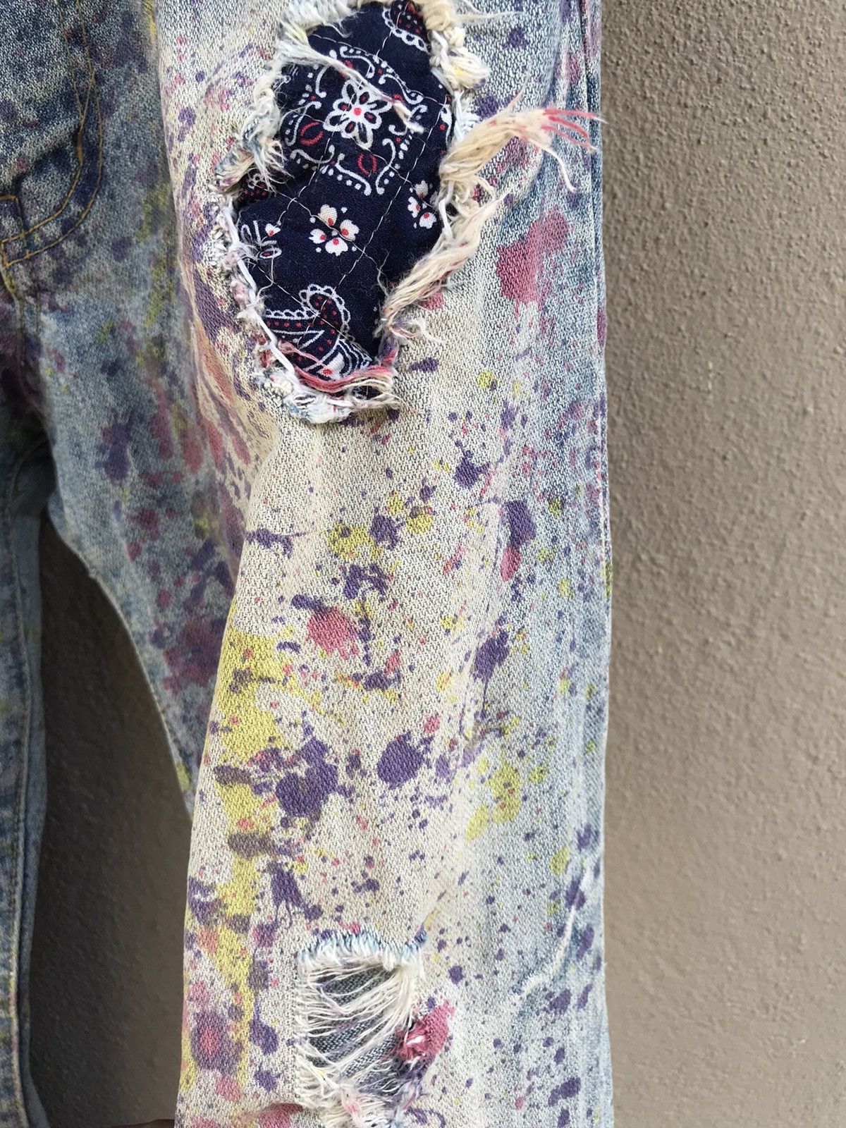 Japanese Brand Painter splatter denim patchwork distressed paisley jeans Size US 31 - 5 Thumbnail