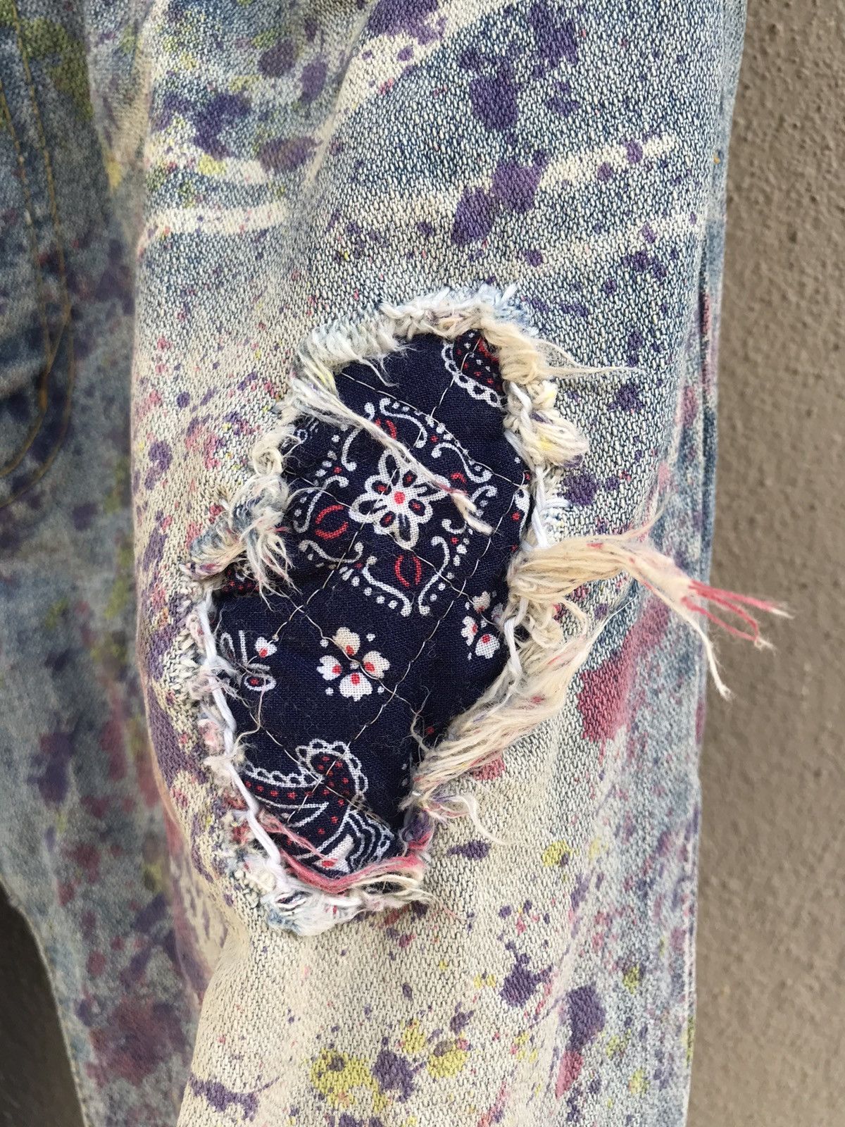 Japanese Brand Painter splatter denim patchwork distressed paisley jeans Size US 31 - 6 Thumbnail