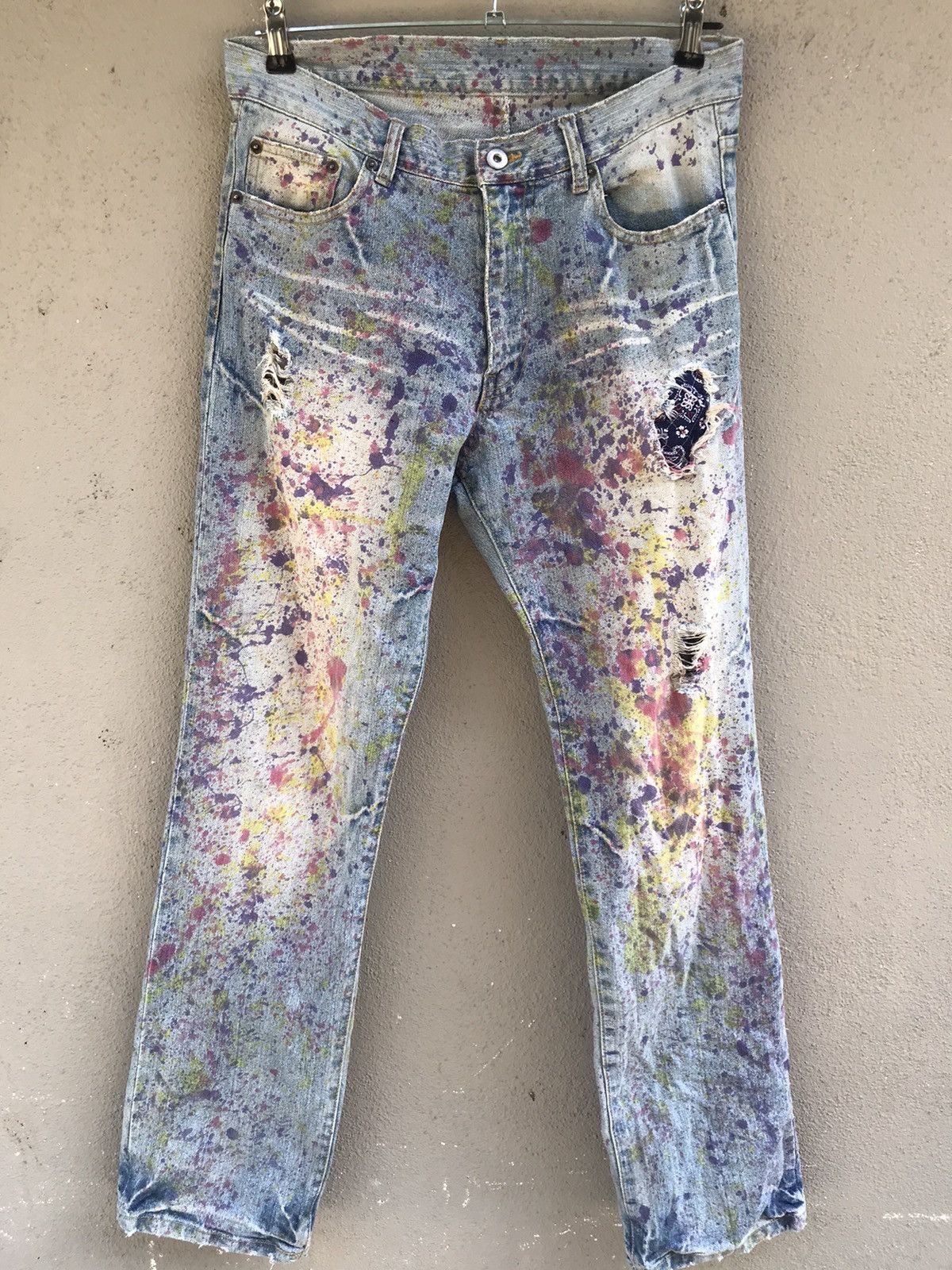 Japanese Brand Painter splatter denim patchwork distressed paisley jeans Size US 31 - 1 Thumbnail