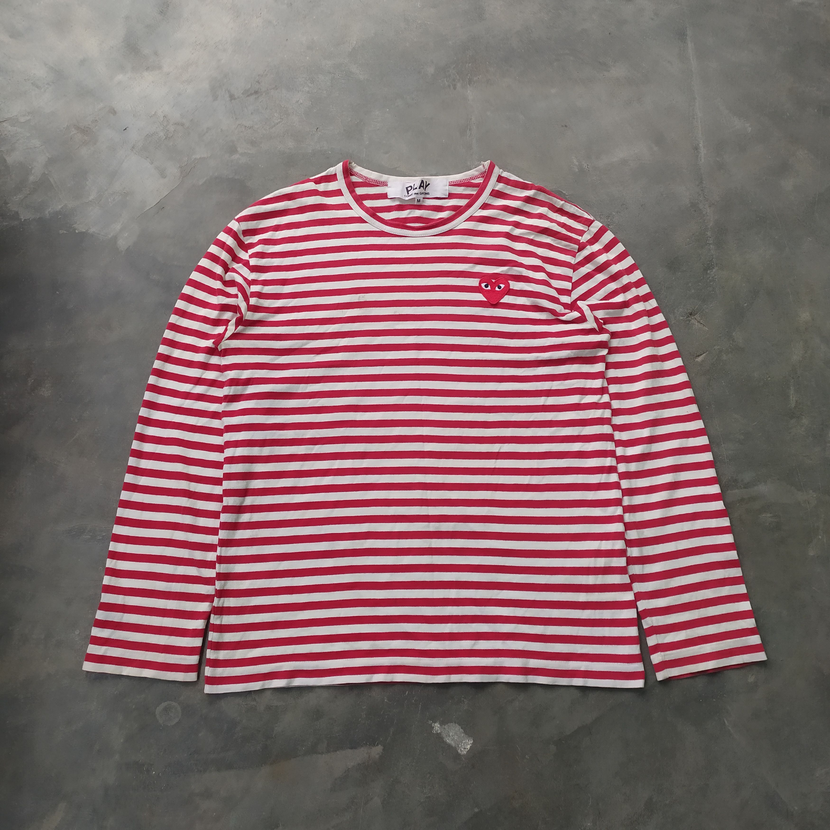 Comme des garcons play stripe red long sleeve t- shirt