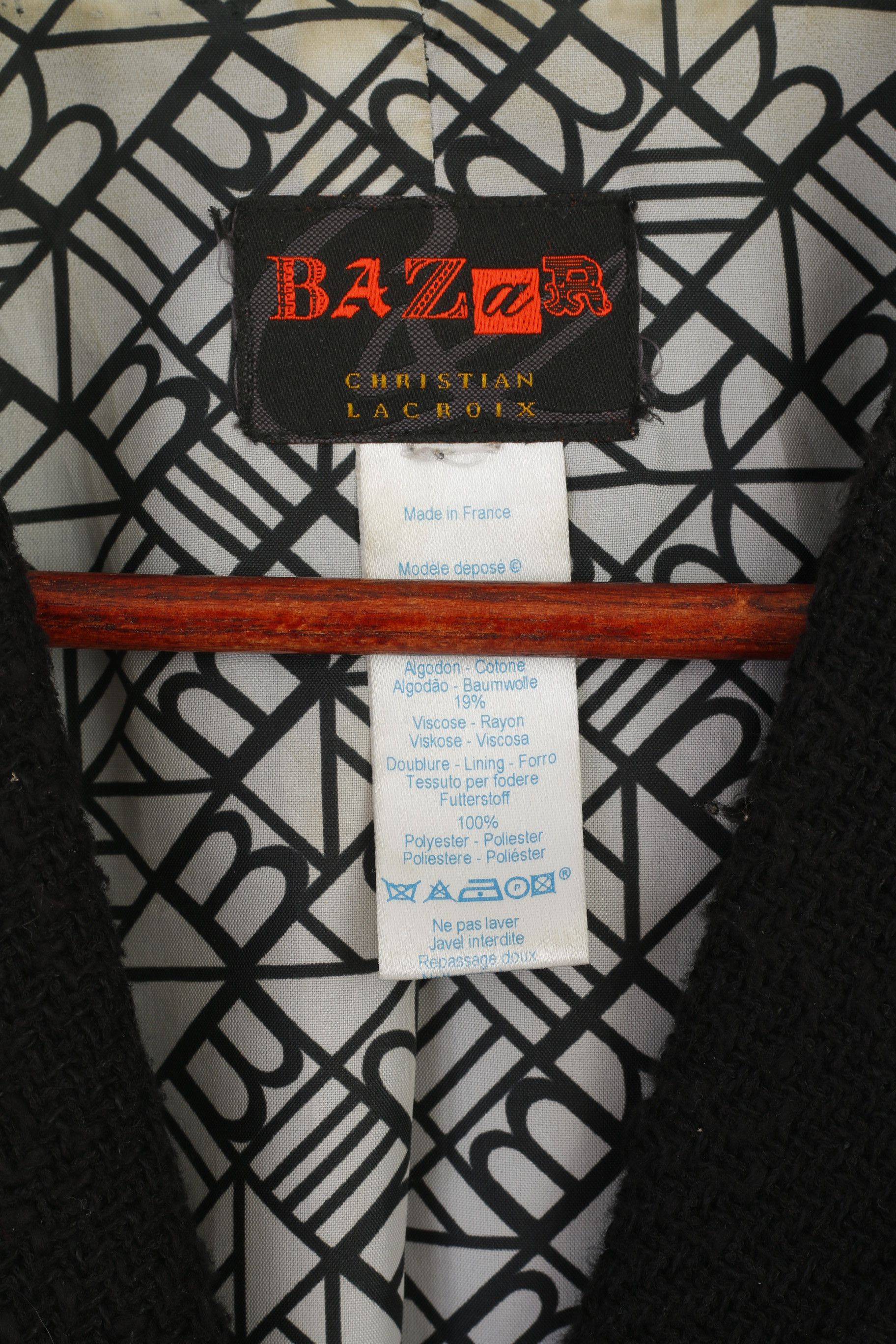 Vintage Bazar Christian Lacroix Women M Blazer Black Cotton 7529 Size M / US 6-8 / IT 42-44 - 4 Thumbnail