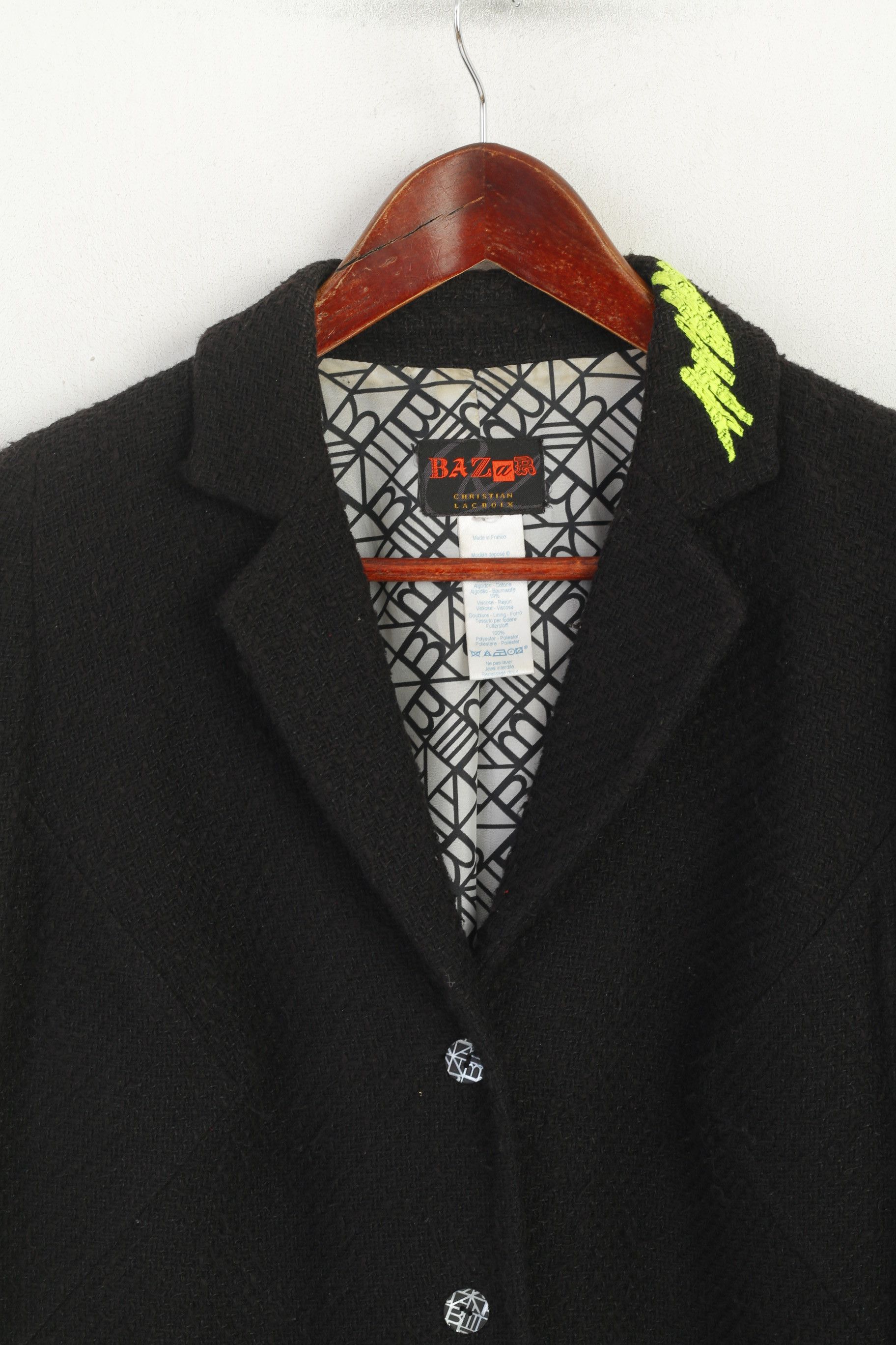 Vintage Bazar Christian Lacroix Women M Blazer Black Cotton 7529 Size M / US 6-8 / IT 42-44 - 2 Thumbnail