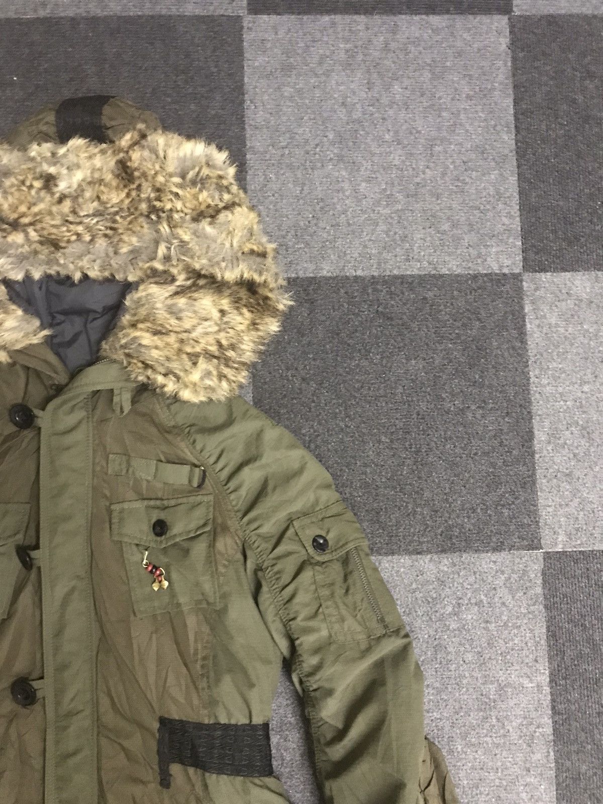 Designer PAR7 DIESEL Italy Very Rare Archival Two Tone Military Parka Size XS / US 0-2 / IT 36-38 - 3 Thumbnail