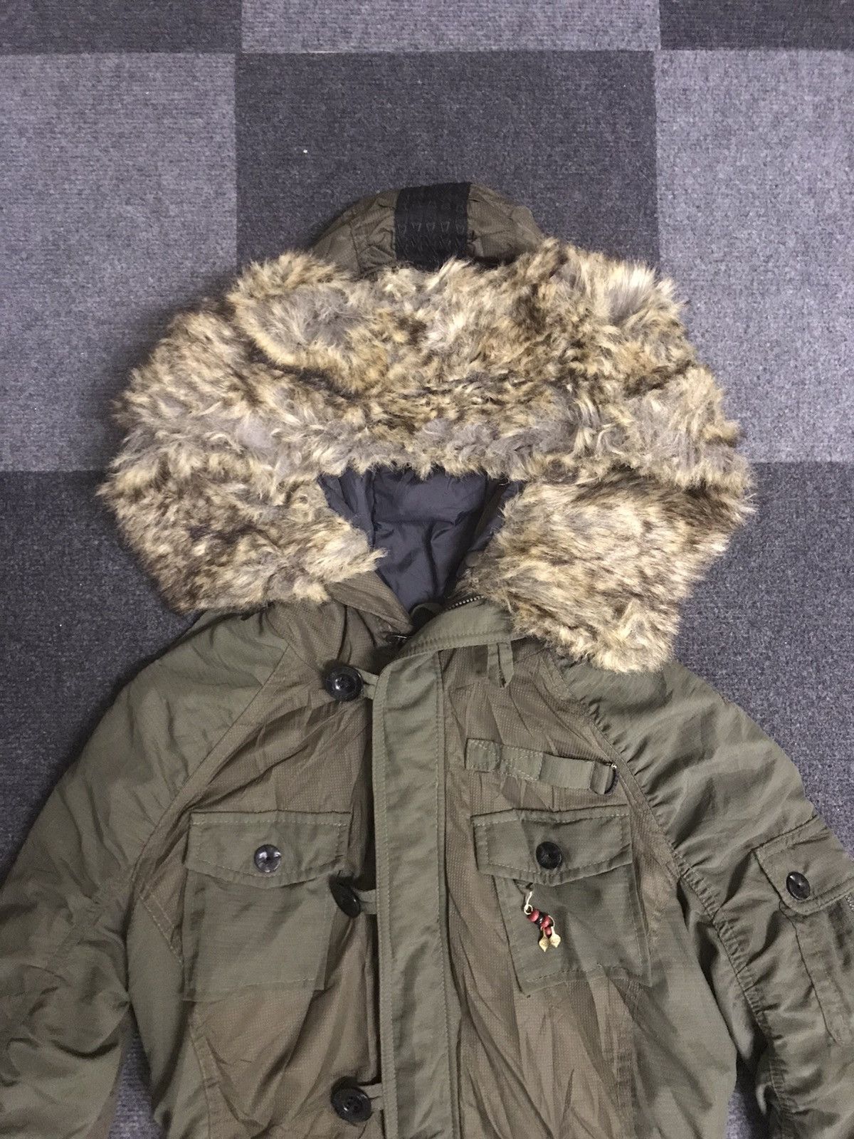 Designer PAR7 DIESEL Italy Very Rare Archival Two Tone Military Parka Size XS / US 0-2 / IT 36-38 - 2 Thumbnail