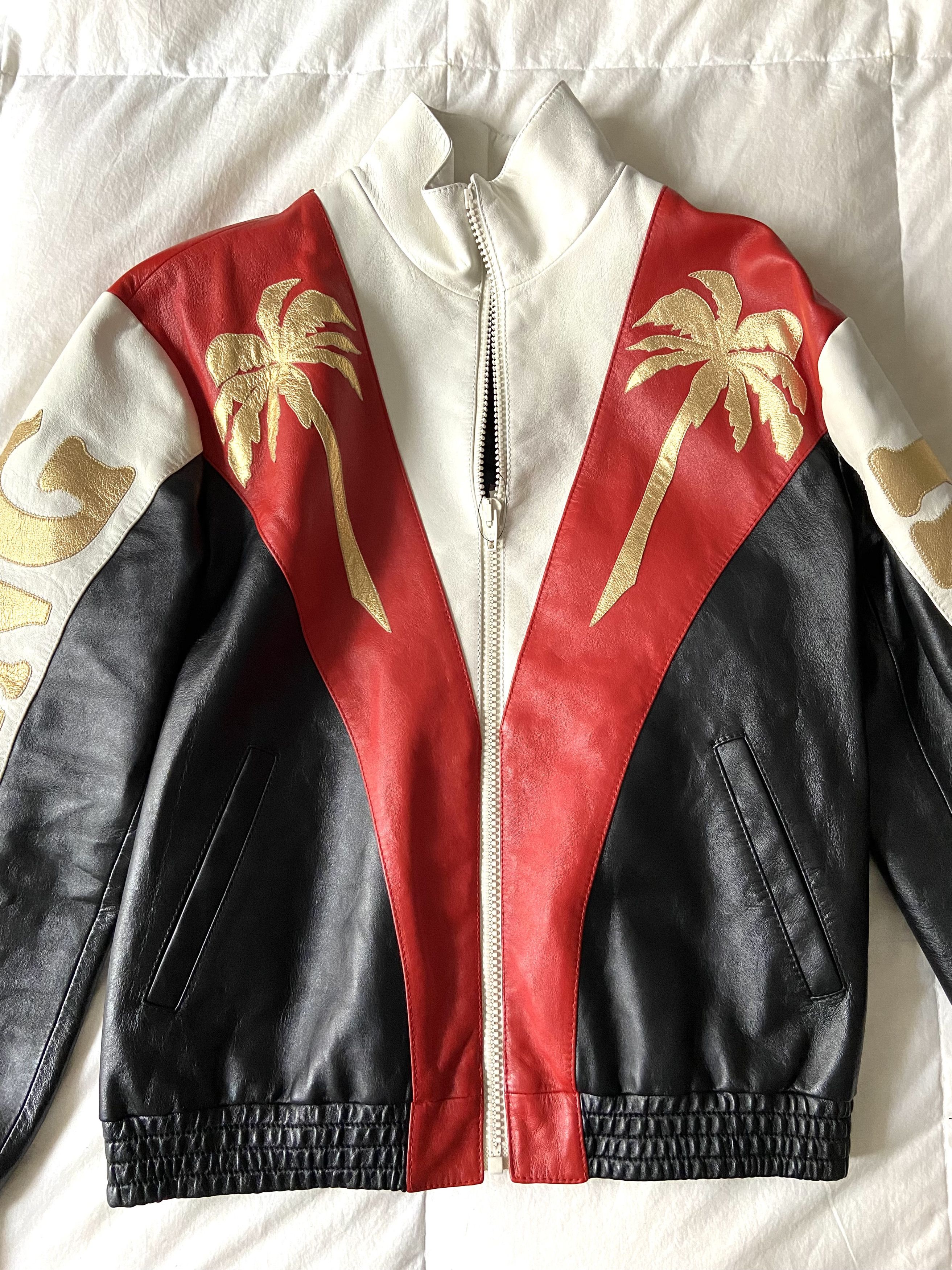 image of New Celine Homme Appliquéd Colour-Block Leather Jacket, Men's (Size Medium)
