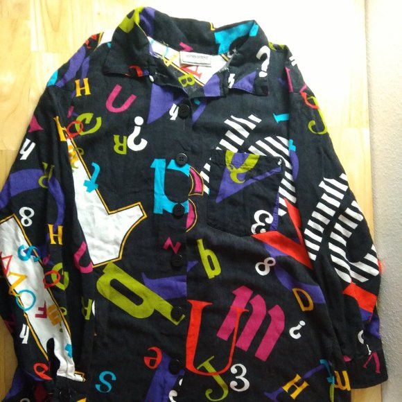 Vintage Ashley Brooke Abstract Numbers & Letters Shirt