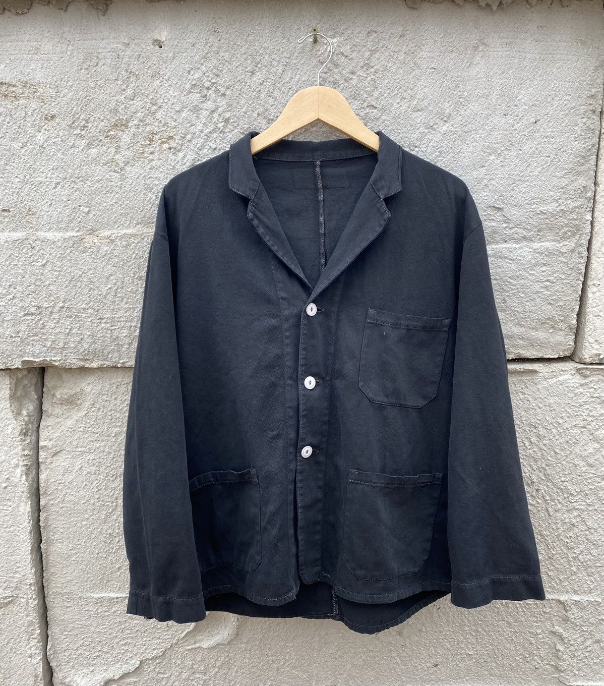 image of Vintage Overdyed Black French Chore Jacket Shirt, Men's (Size Large)