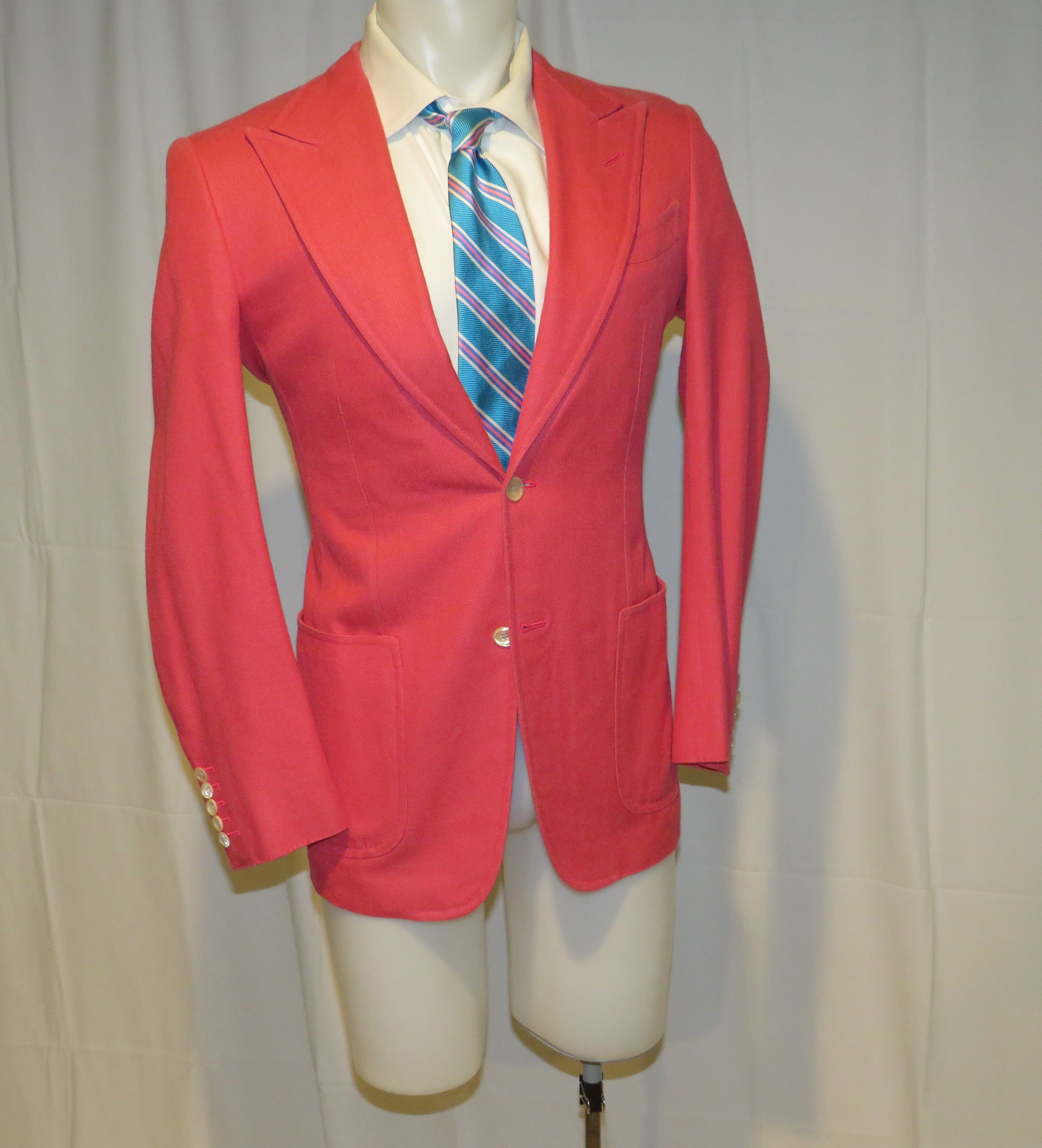 Base D Spencer 100% Silk Coral Red Hopsack Sport Coat 38R