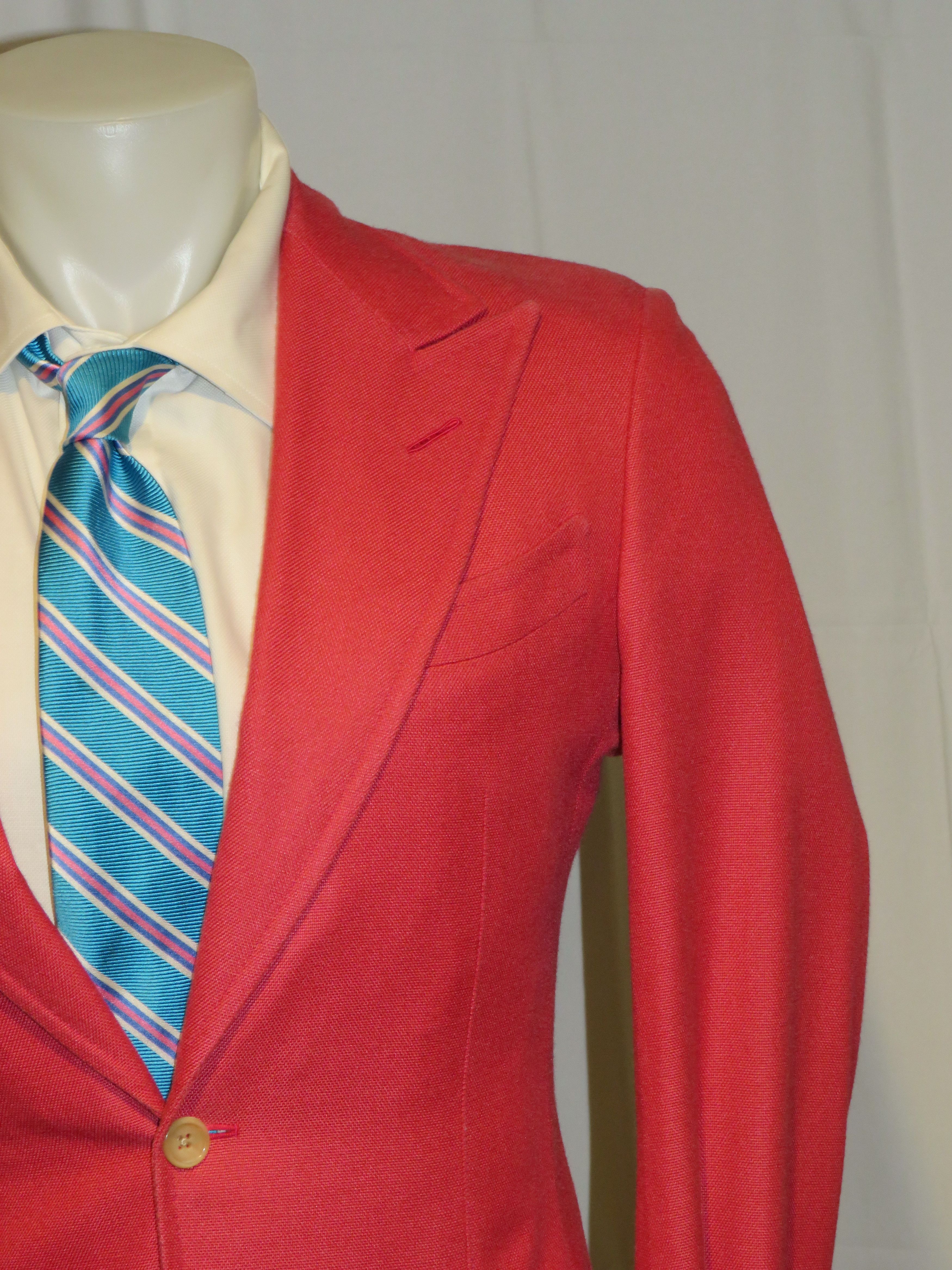 Base D Spencer 100% Silk Coral Red Hopsack Sport Coat 38R