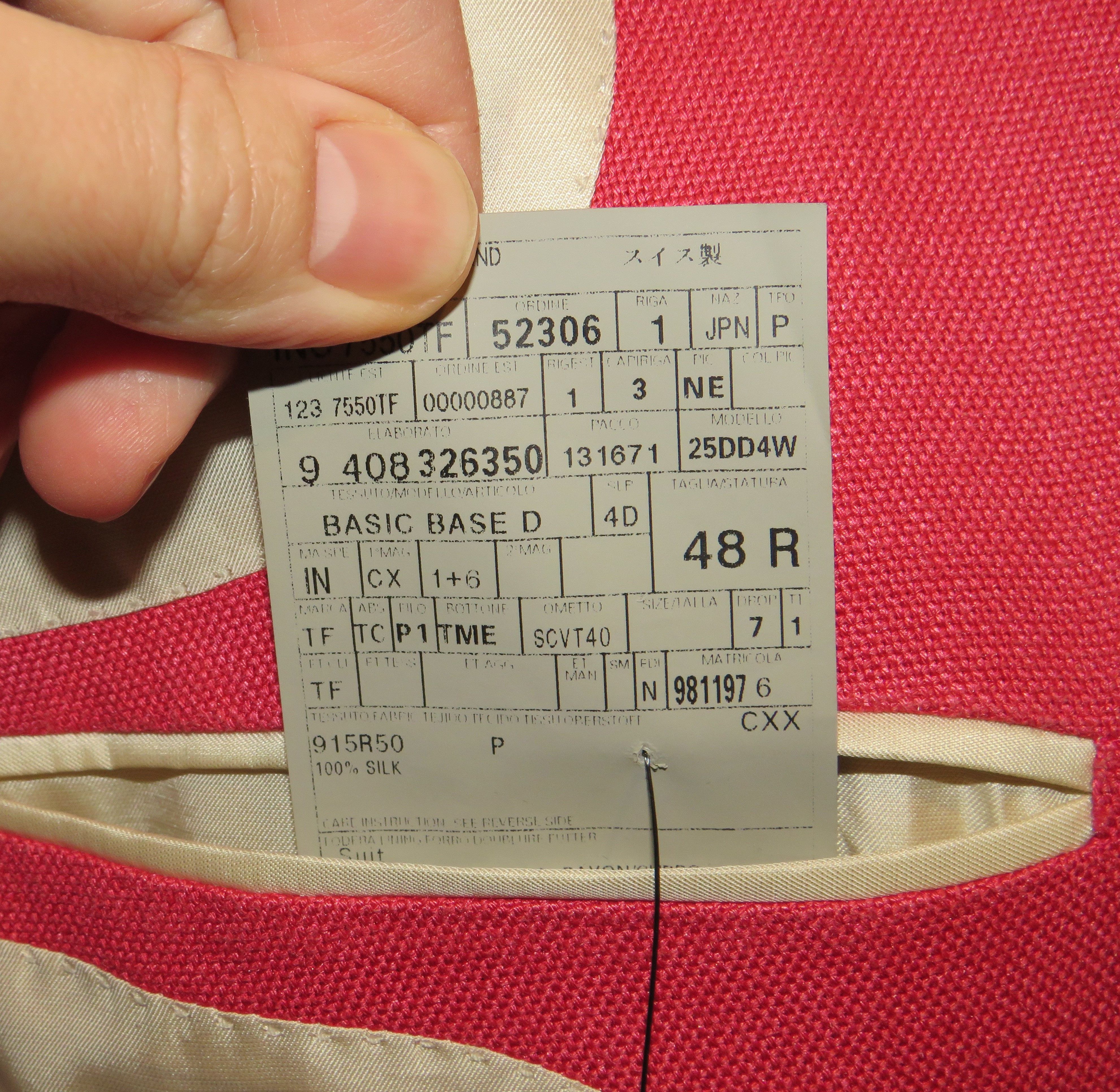 Base D Spencer 100% Silk Coral Red Hopsack Sport Coat 38R