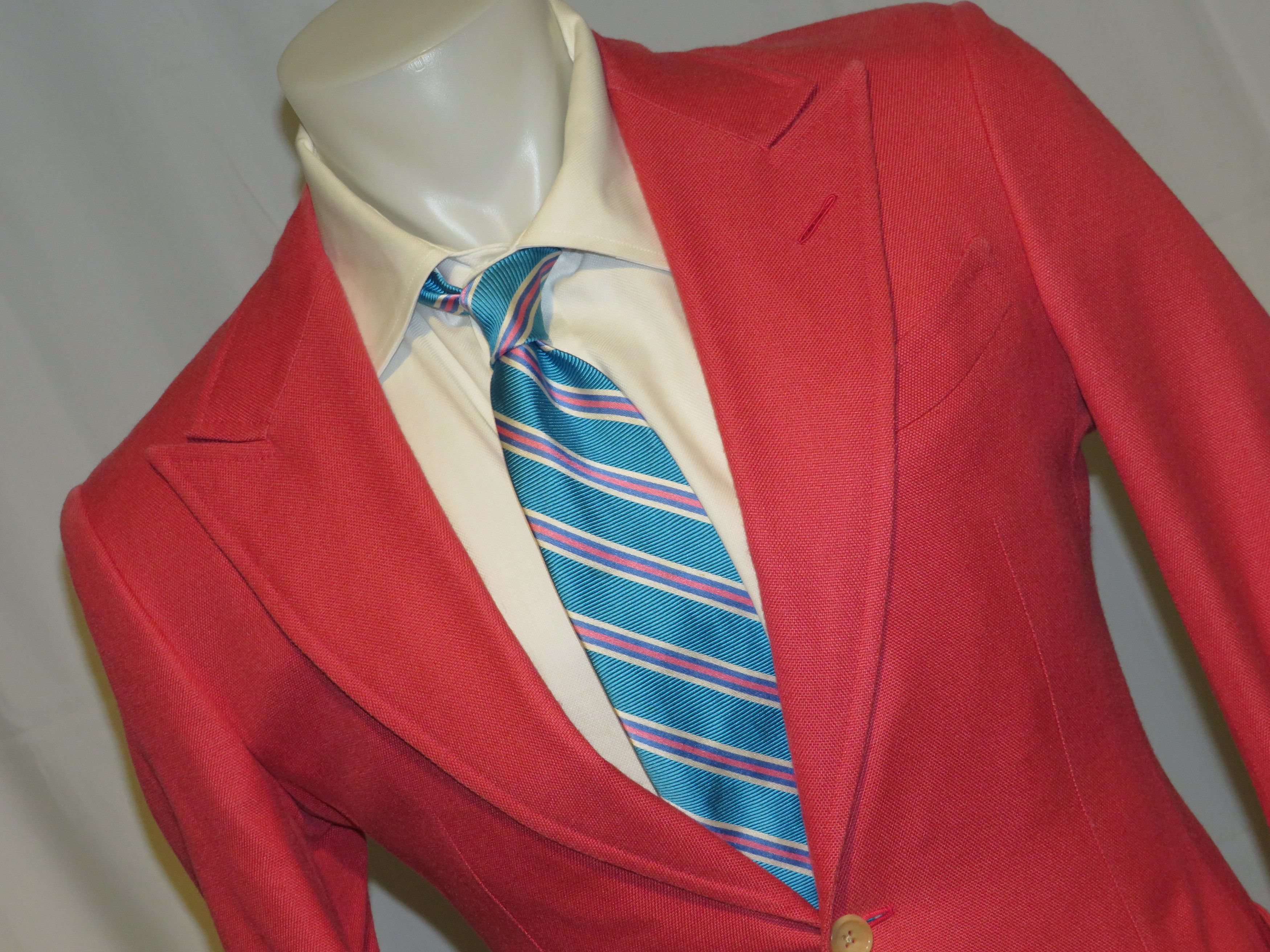 Base D Spencer 100% Silk Coral Red Hopsack Sport Coat 38R