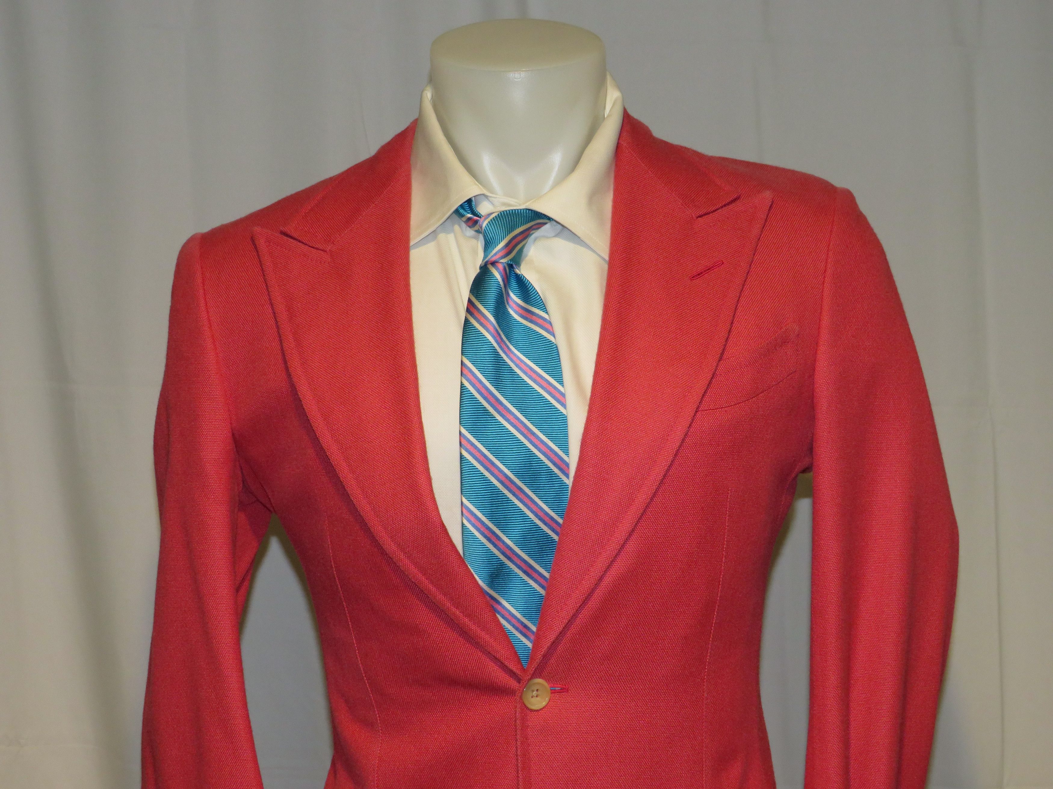 Base D Spencer 100% Silk Coral Red Hopsack Sport Coat 38R