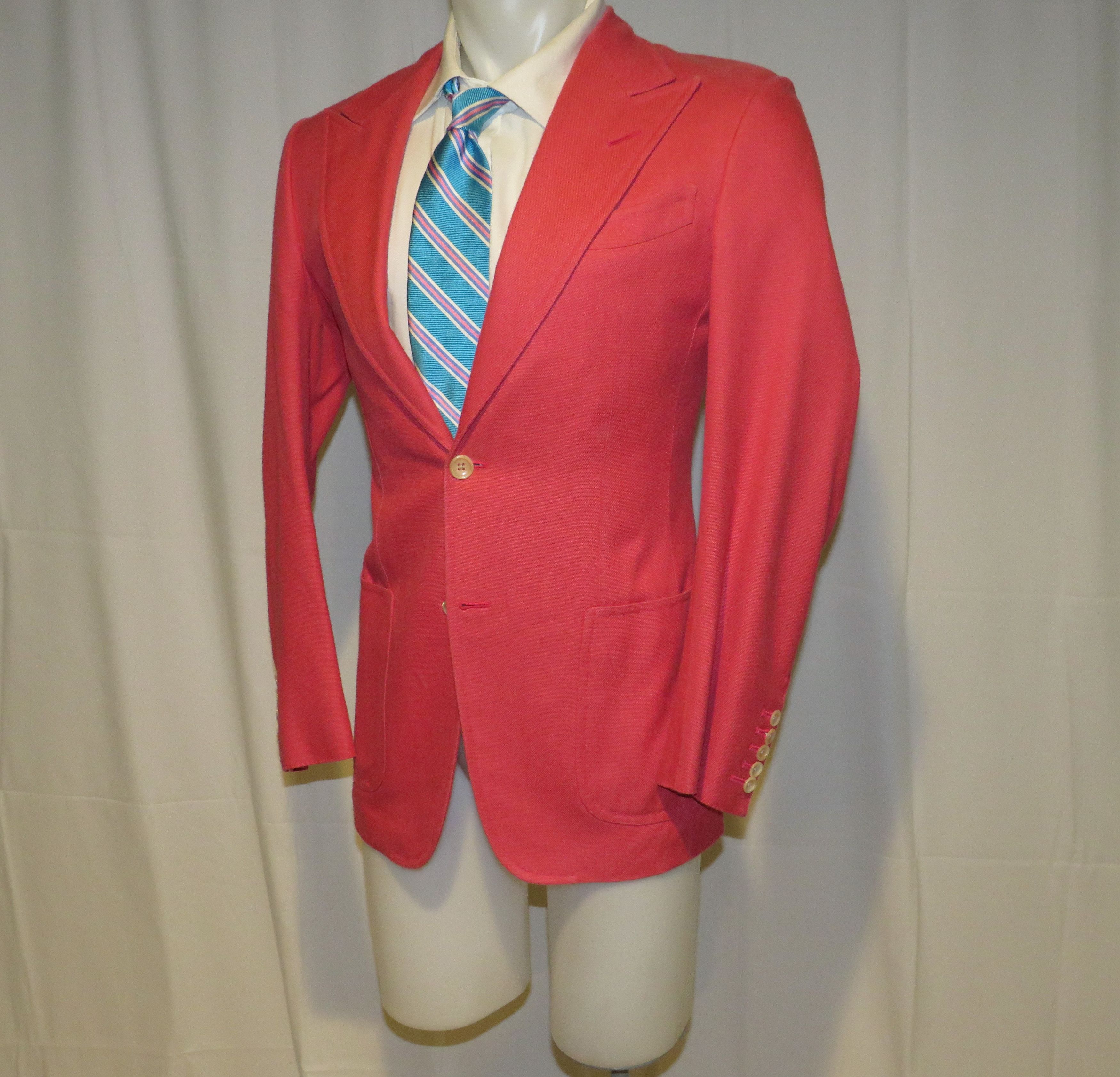 Base D Spencer 100% Silk Coral Red Hopsack Sport Coat 38R