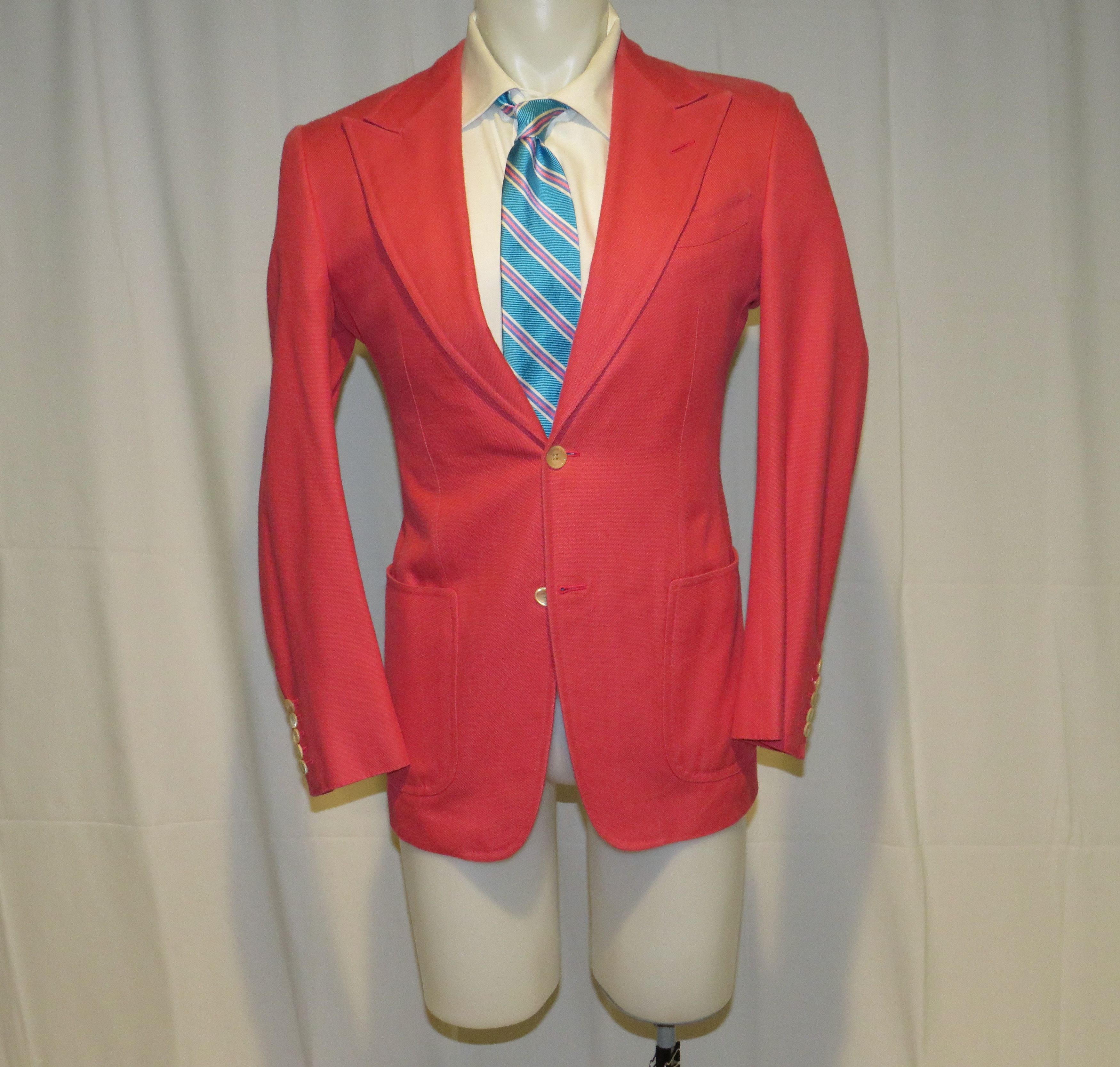 Base D Spencer 100% Silk Coral Red Hopsack Sport Coat 38R