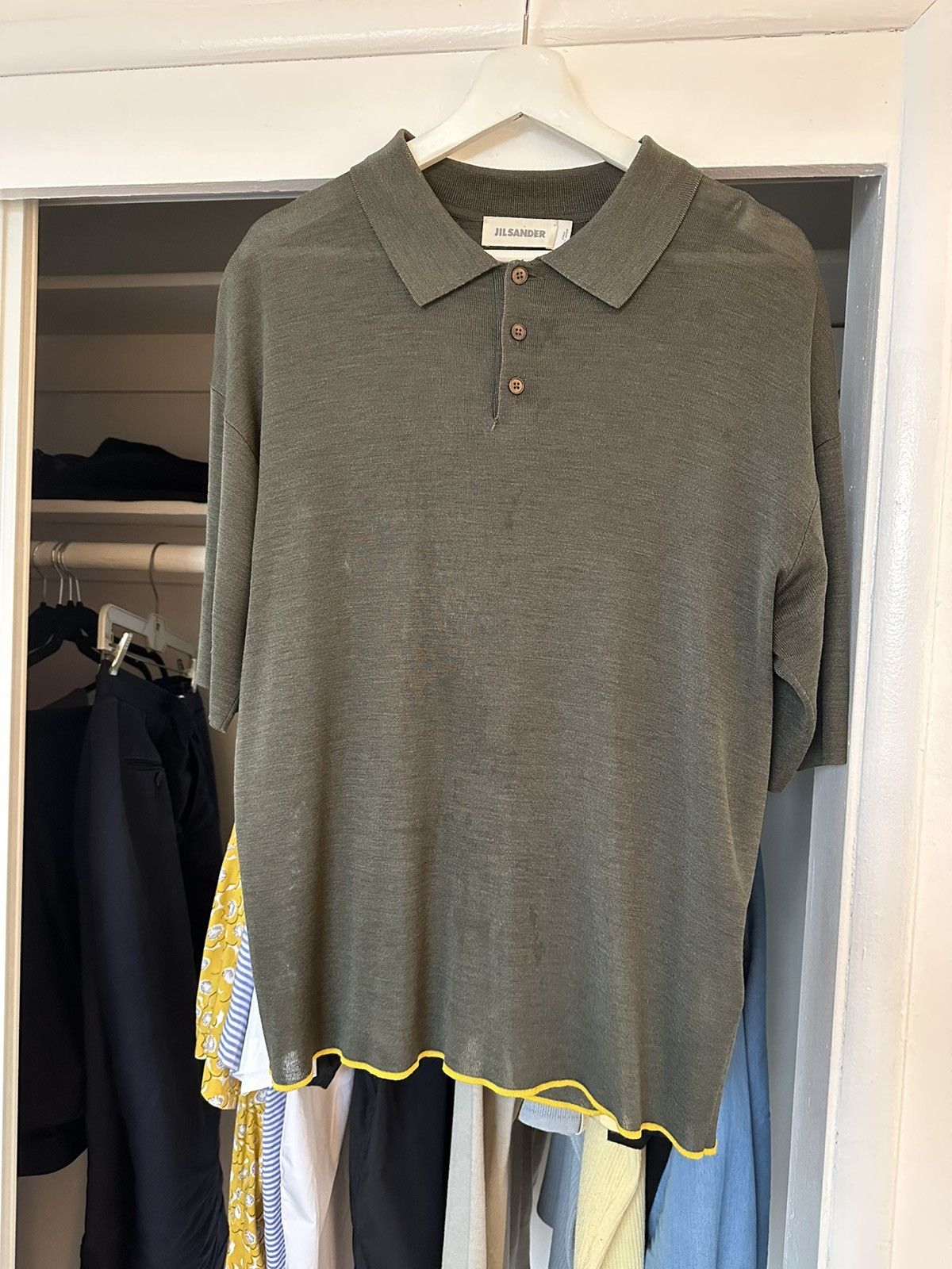 image of Jil Sander Green Silk Polo, Men's (Size Large)