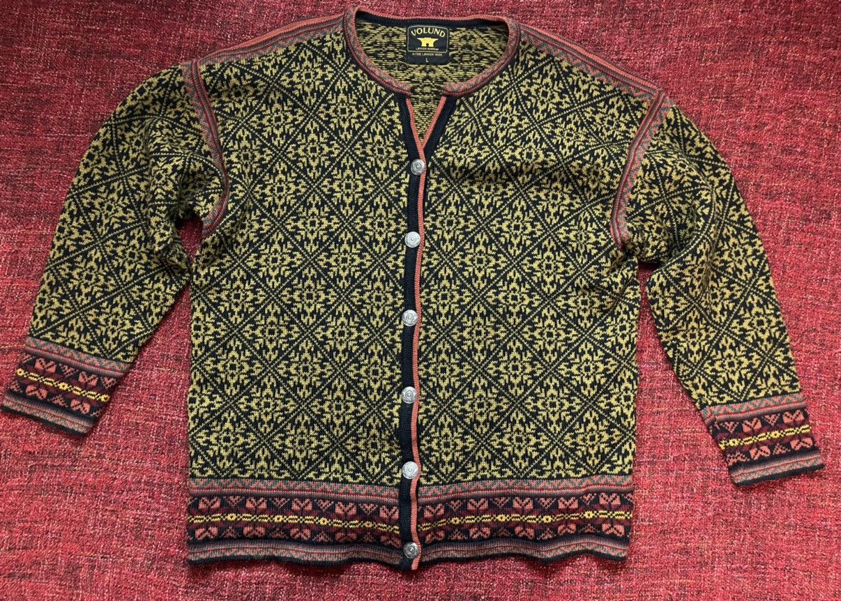 Moods of Norway × Vintage Volund Vintage 90s Norwegian patterned wool cardigan Size L / US 10 / IT 46 - 1 Thumbnail