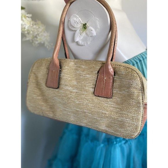 Vintage Tommy Hilfiger Tan Pink Bagette Handbag Purse Faux A